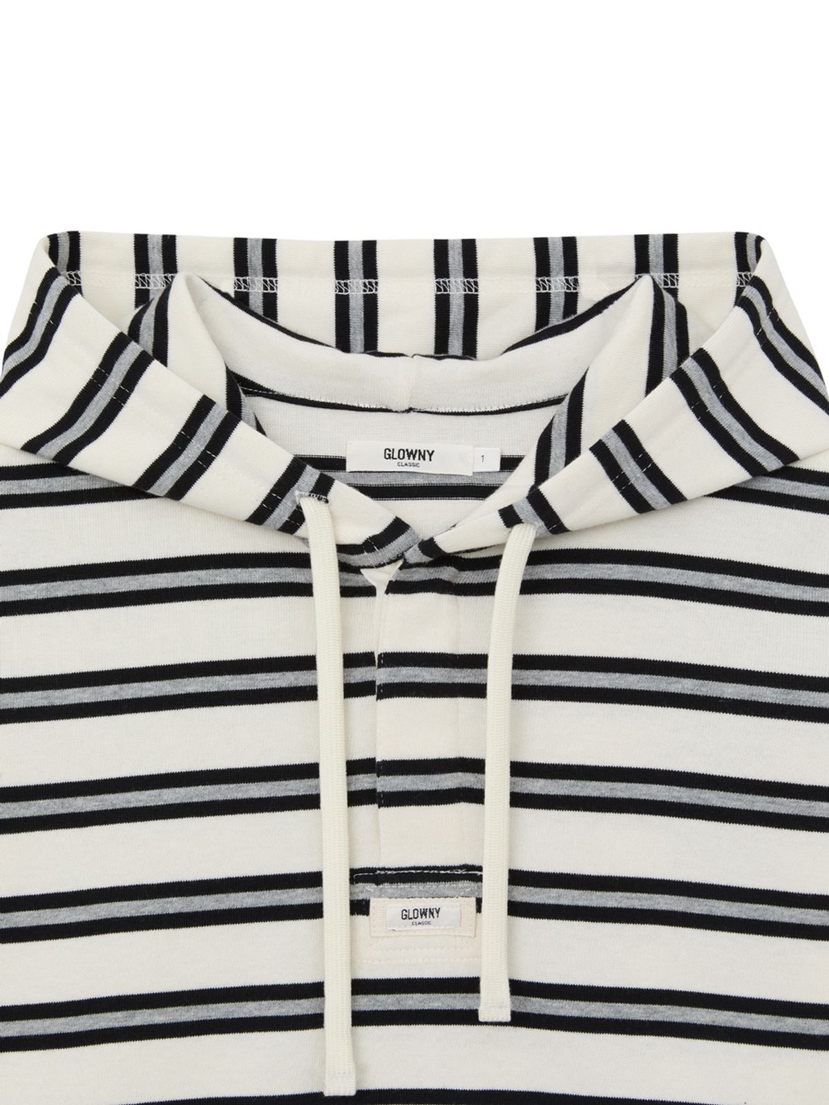 글로니(GLOWNY) HERITAGE STRIPE BUTTON HOODIE (WHITE)
