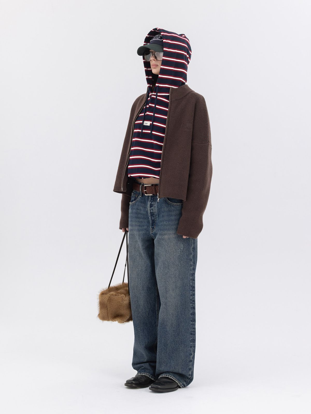 글로니(GLOWNY) G HALF NECK KNIT ZIP UP (BROWN)