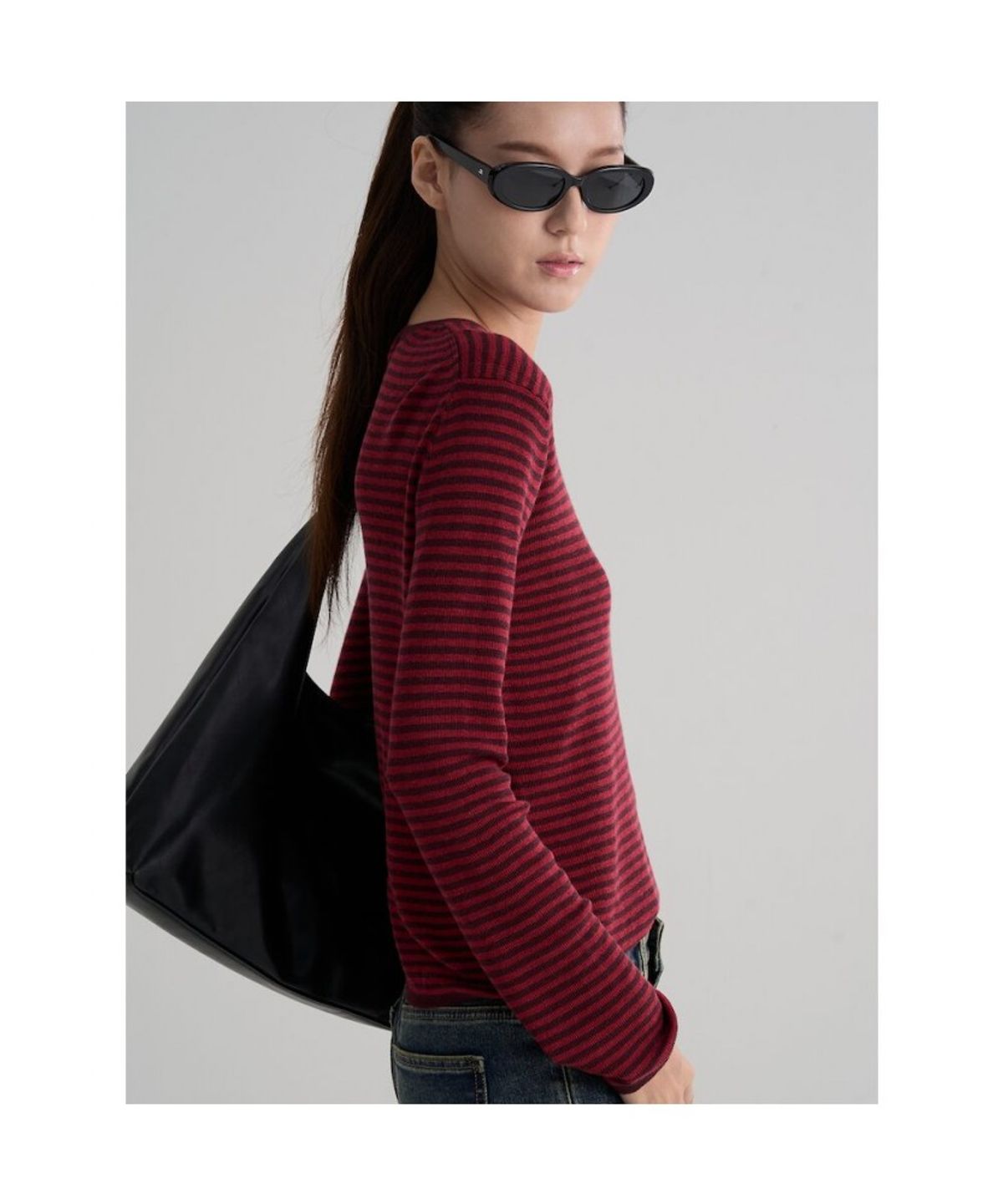 에잇세컨즈(8SECONDS) 간절기 스트라이프 긴소매 풀오버  와인