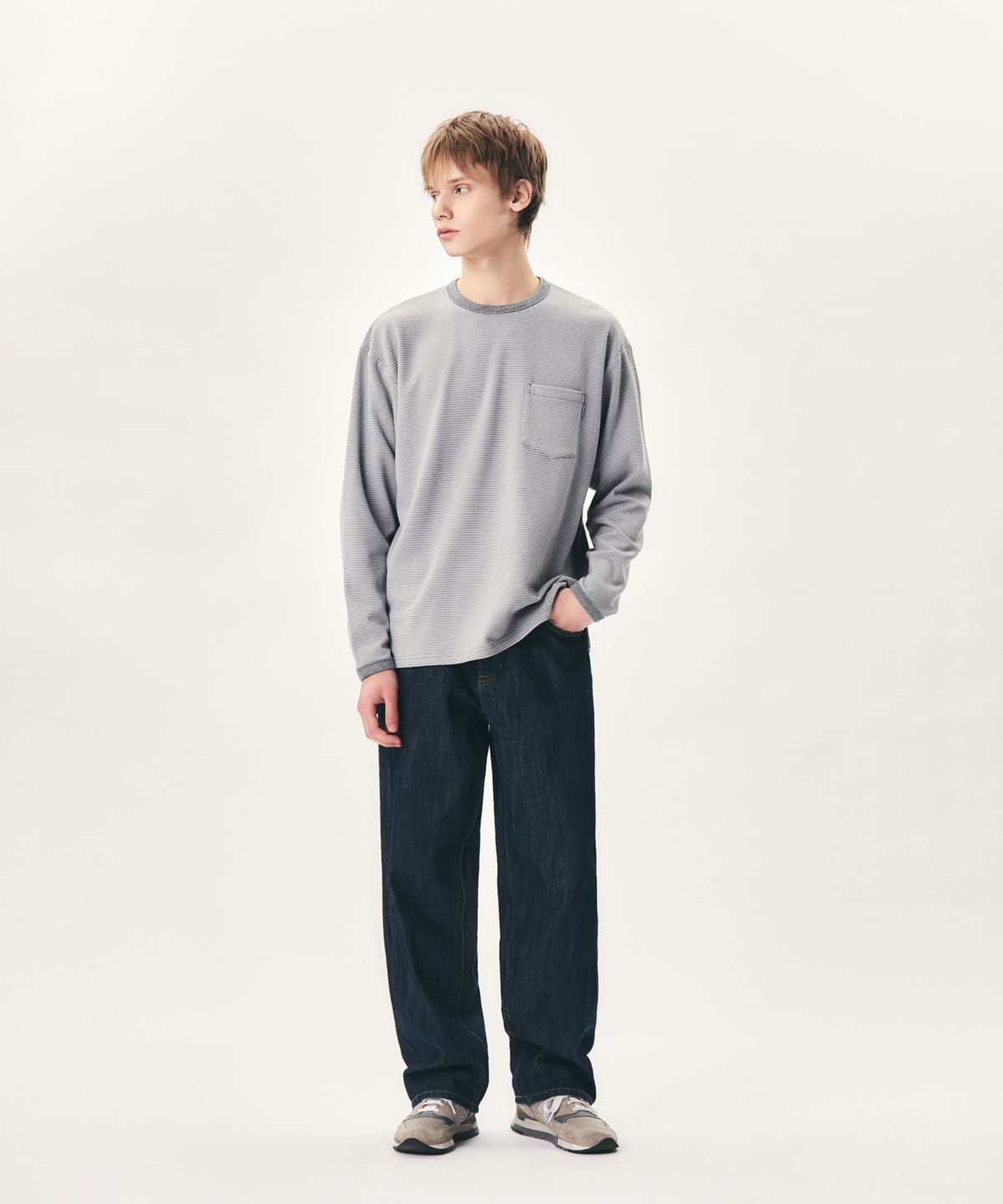 에스피오나지(ESPIONAGE) Stripe Fleece L/S Tee Grey