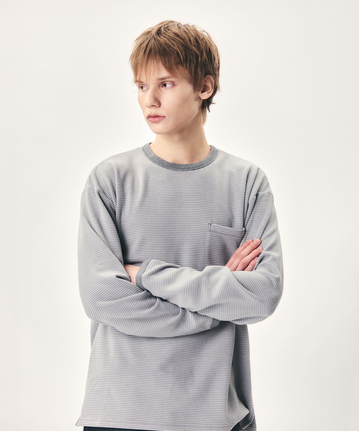 에스피오나지(ESPIONAGE) Stripe Fleece L/S Tee Grey