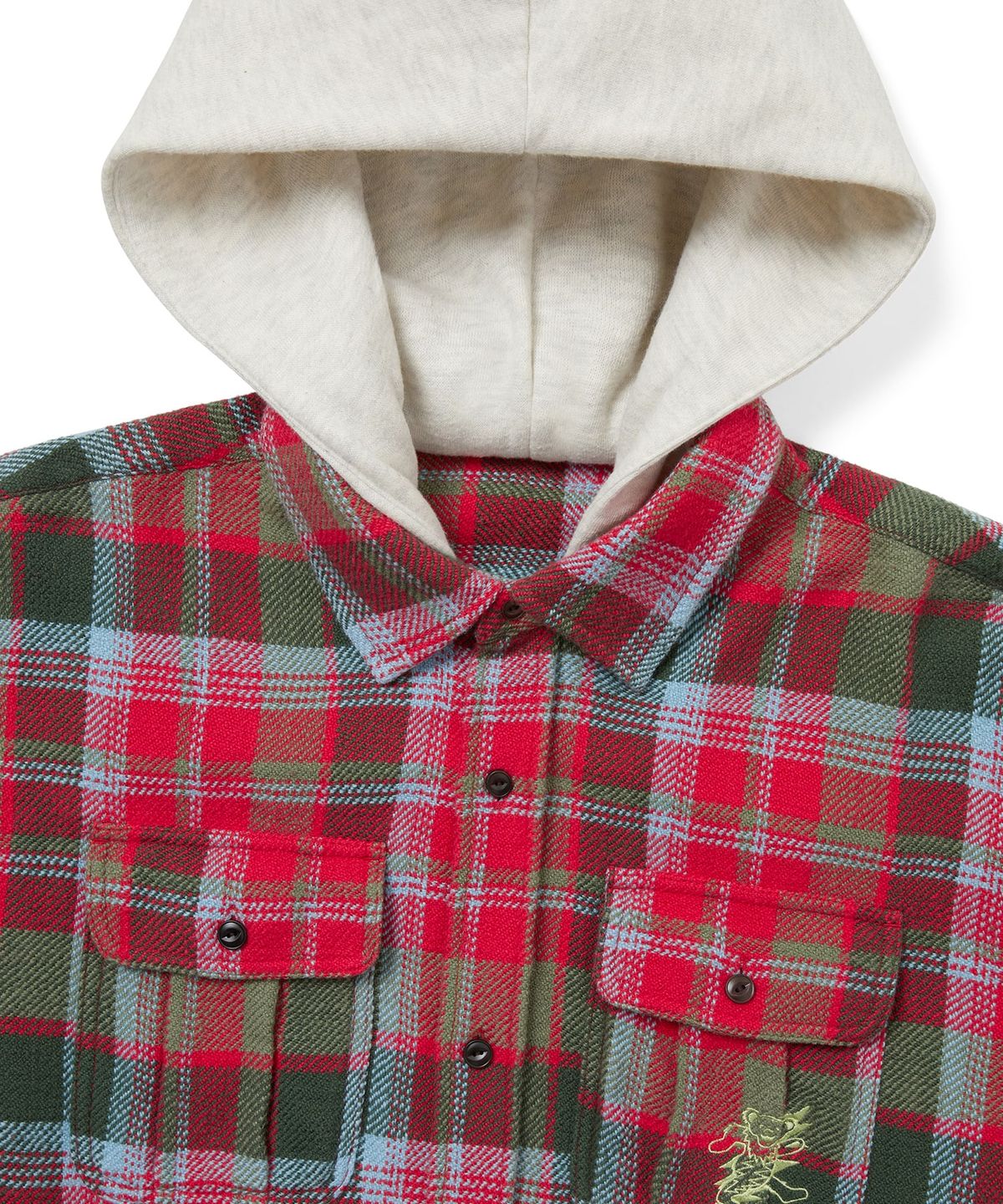 디스이즈네버댓(THISISNEVERTHAT) GD Lightning Bear Hooded Plaid Shirt Red