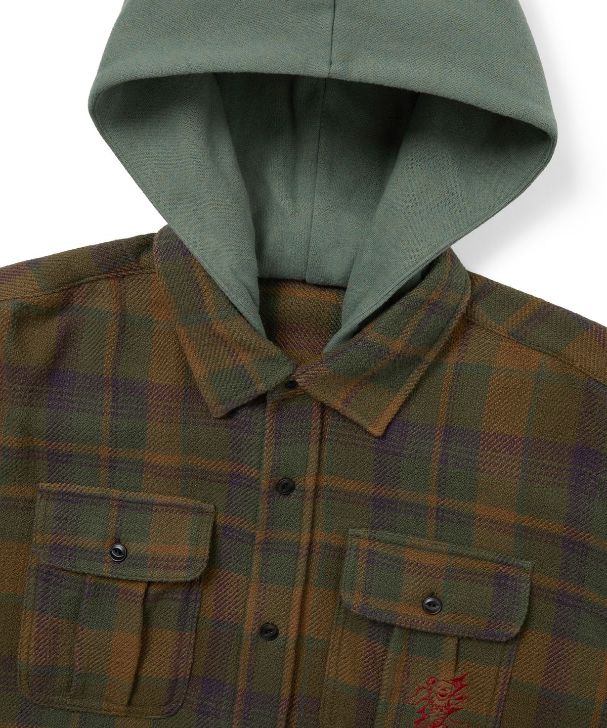디스이즈네버댓(THISISNEVERTHAT) GD Lightning Bear Hooded Plaid Shirt Olive