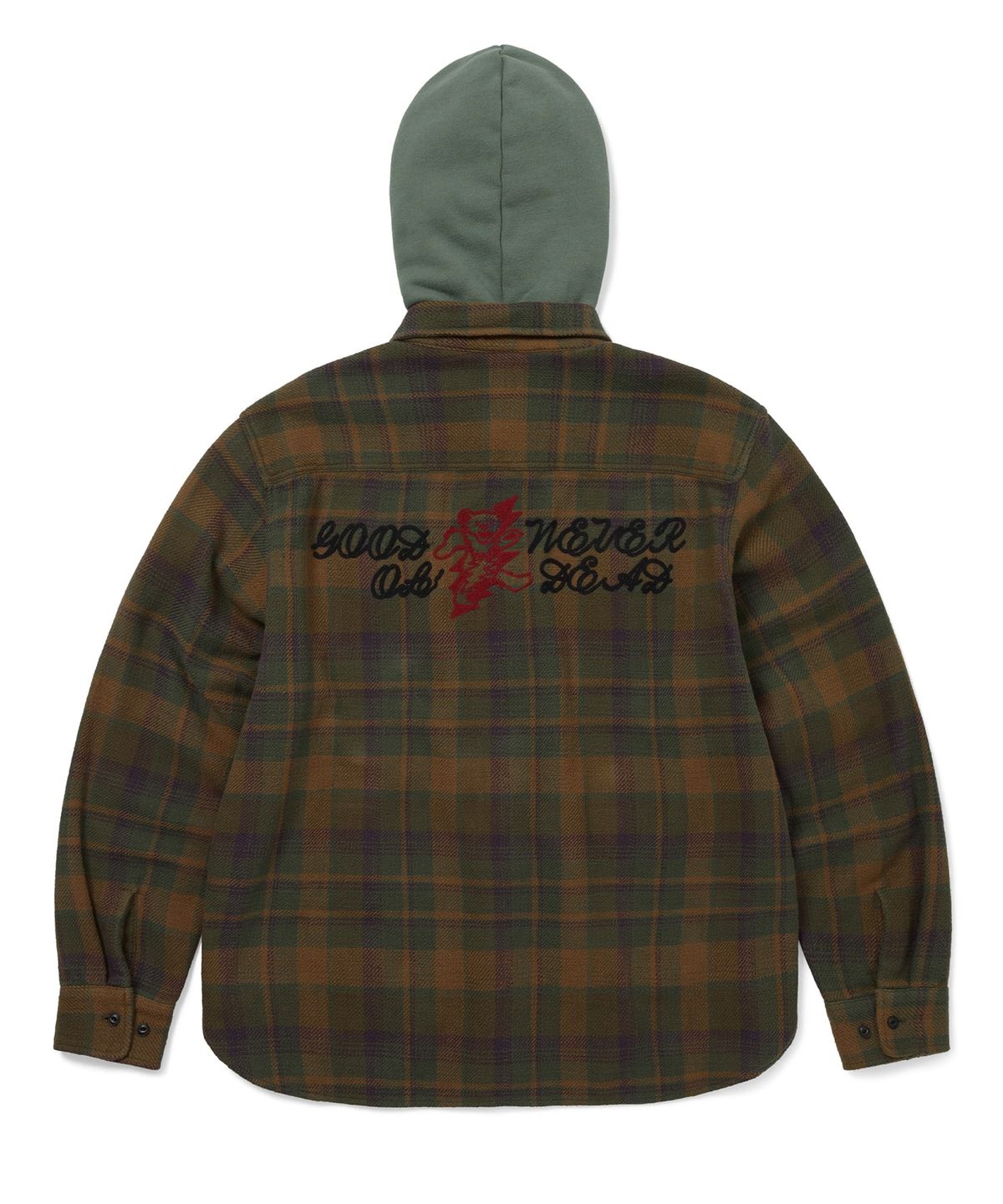 디스이즈네버댓(THISISNEVERTHAT) GD Lightning Bear Hooded Plaid Shirt Olive