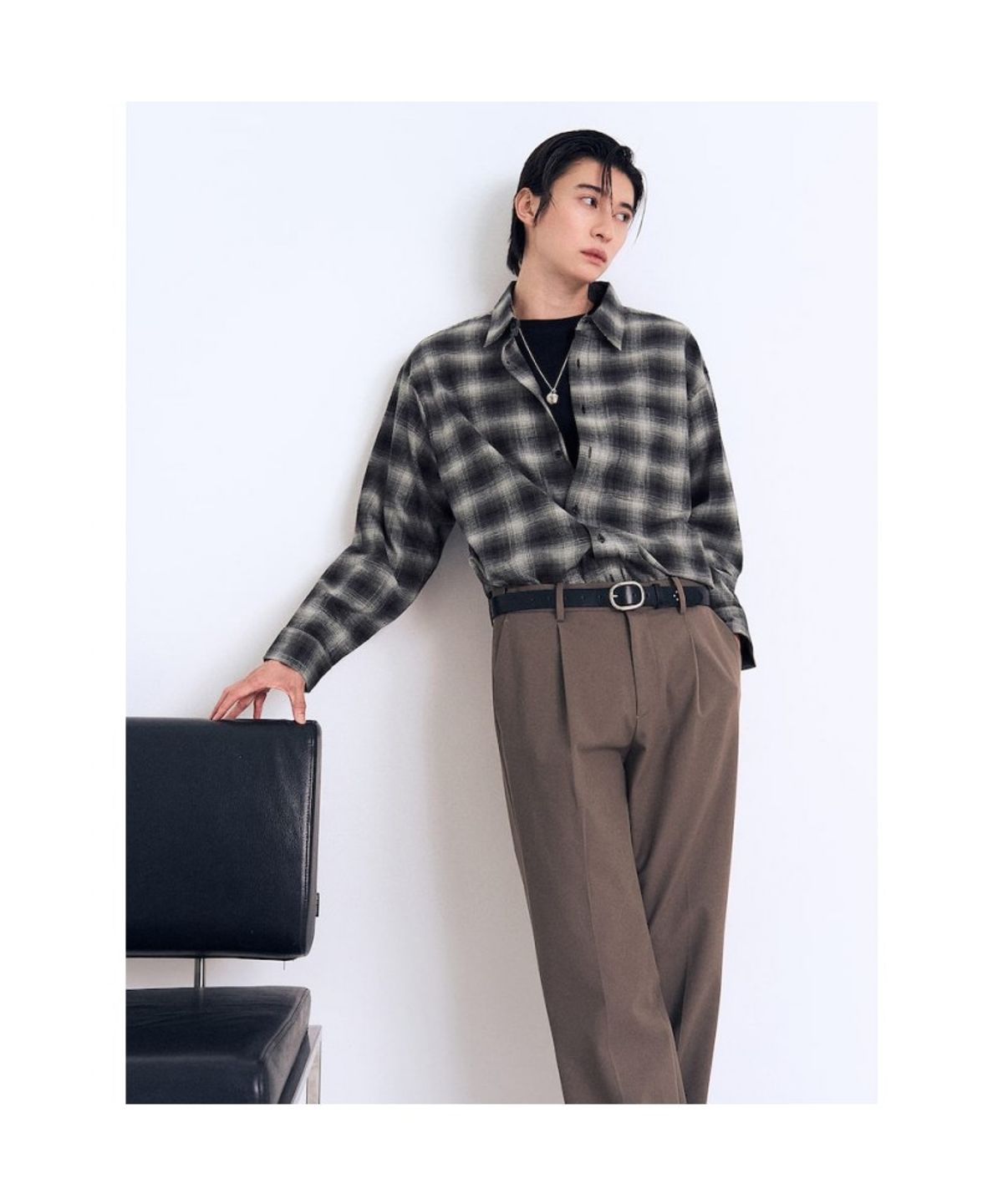 에잇세컨즈(8SECONDS) 데일리 플란넬 체크 셔츠  블랙
