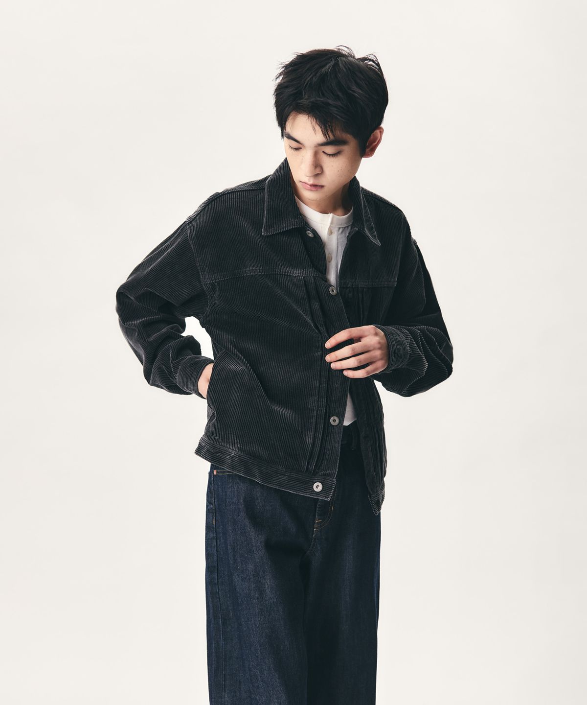 에스피오나지(ESPIONAGE) Type 1 Vintage Corduroy Trucker Jacket Washed Black