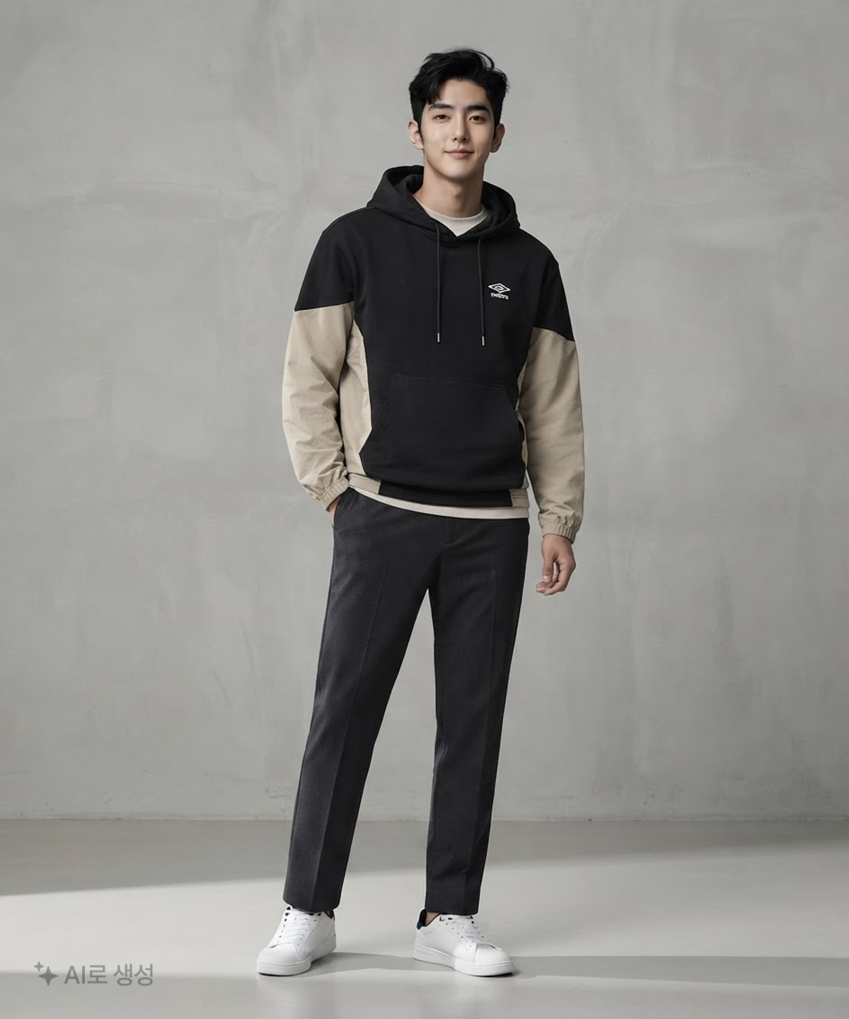 엄브로(UMBRO) 하이브리드 후드 티셔츠 블랙(UO421CHDO1) 90