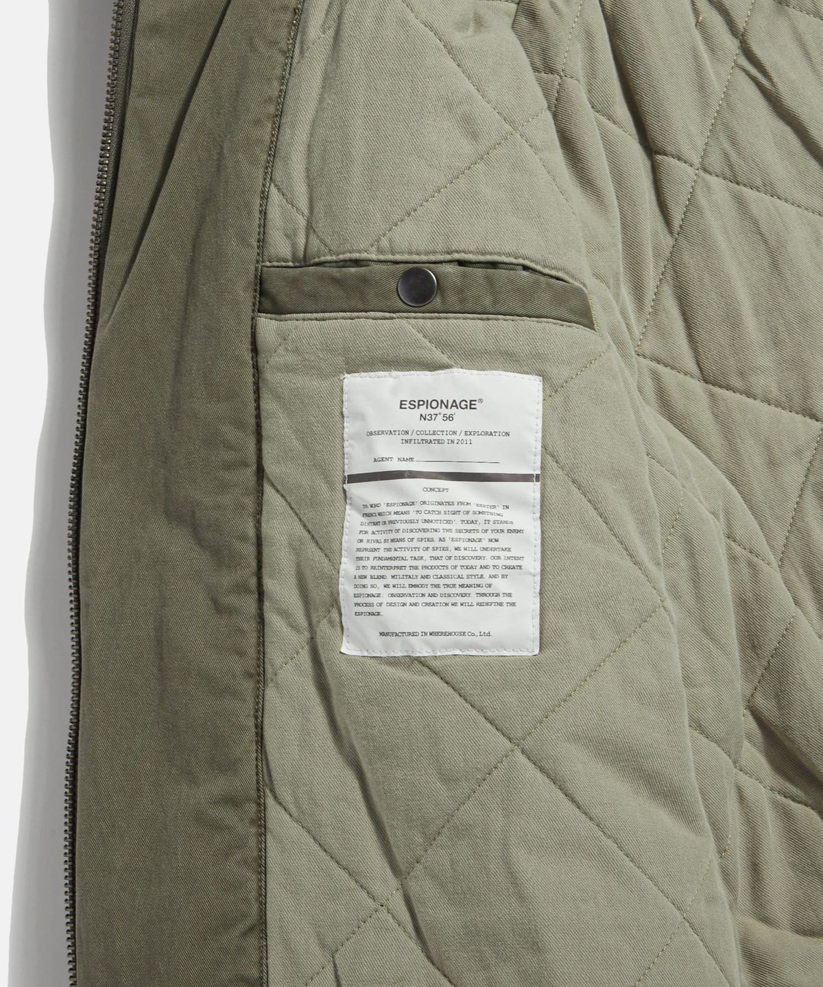 에스피오나지(ESPIONAGE) Insulated Washed Cotton Blouson Olive