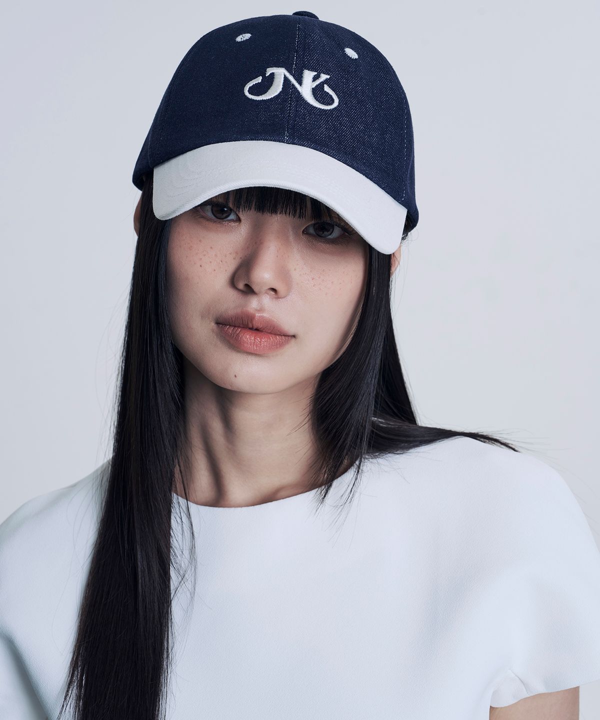 지니영(JEENYYOUNG) JNY 데님 남녀공용 캡모자 시그니처 듀얼 볼캡 진데님