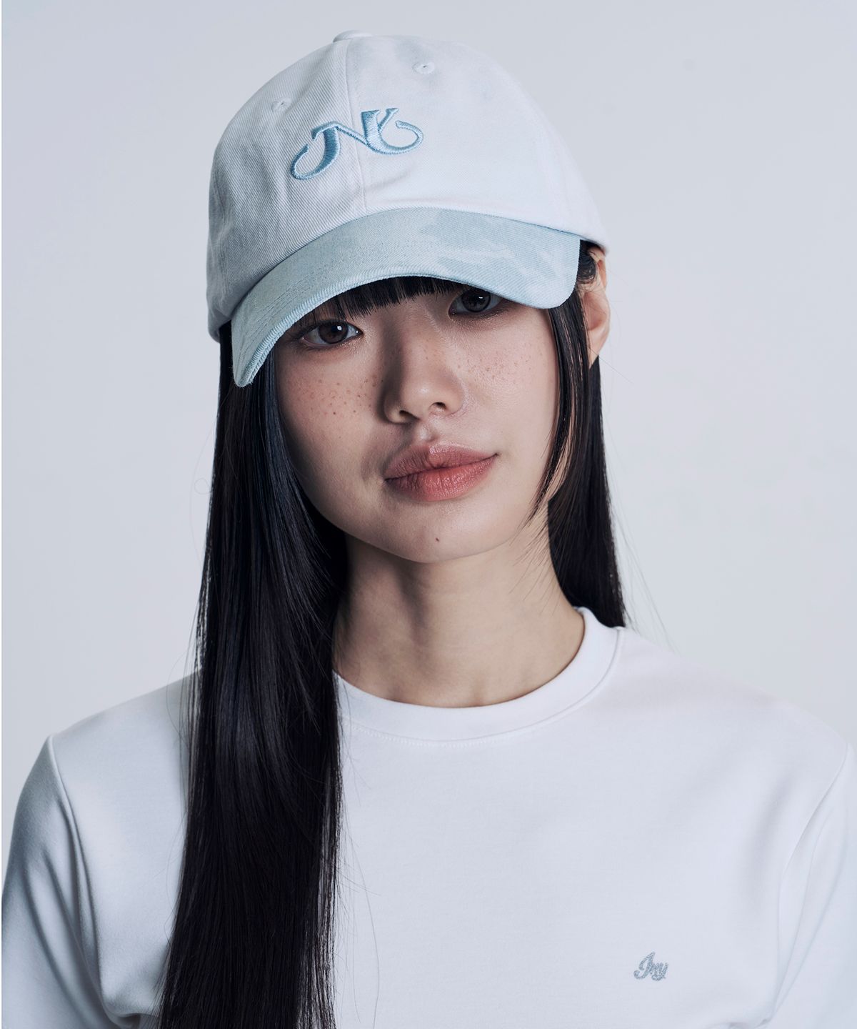 지니영(JEENYYOUNG) JNY 데님 남녀공용 캡모자 시그니처 듀얼 볼캡 스카이블루