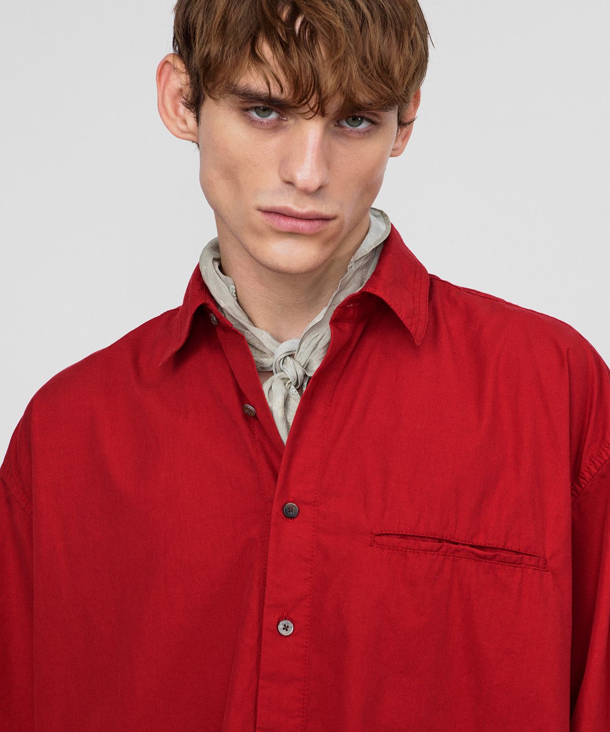 호이테(HEUTE) DREW BIO WASHED STITCH SHIRT (RED)