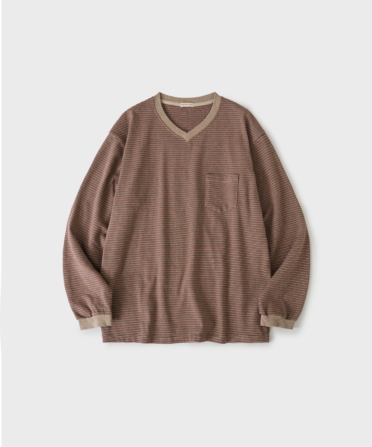 핸즈 엔드(HANDS END) Multi Stripe L/S T-Shirt Beige&Red