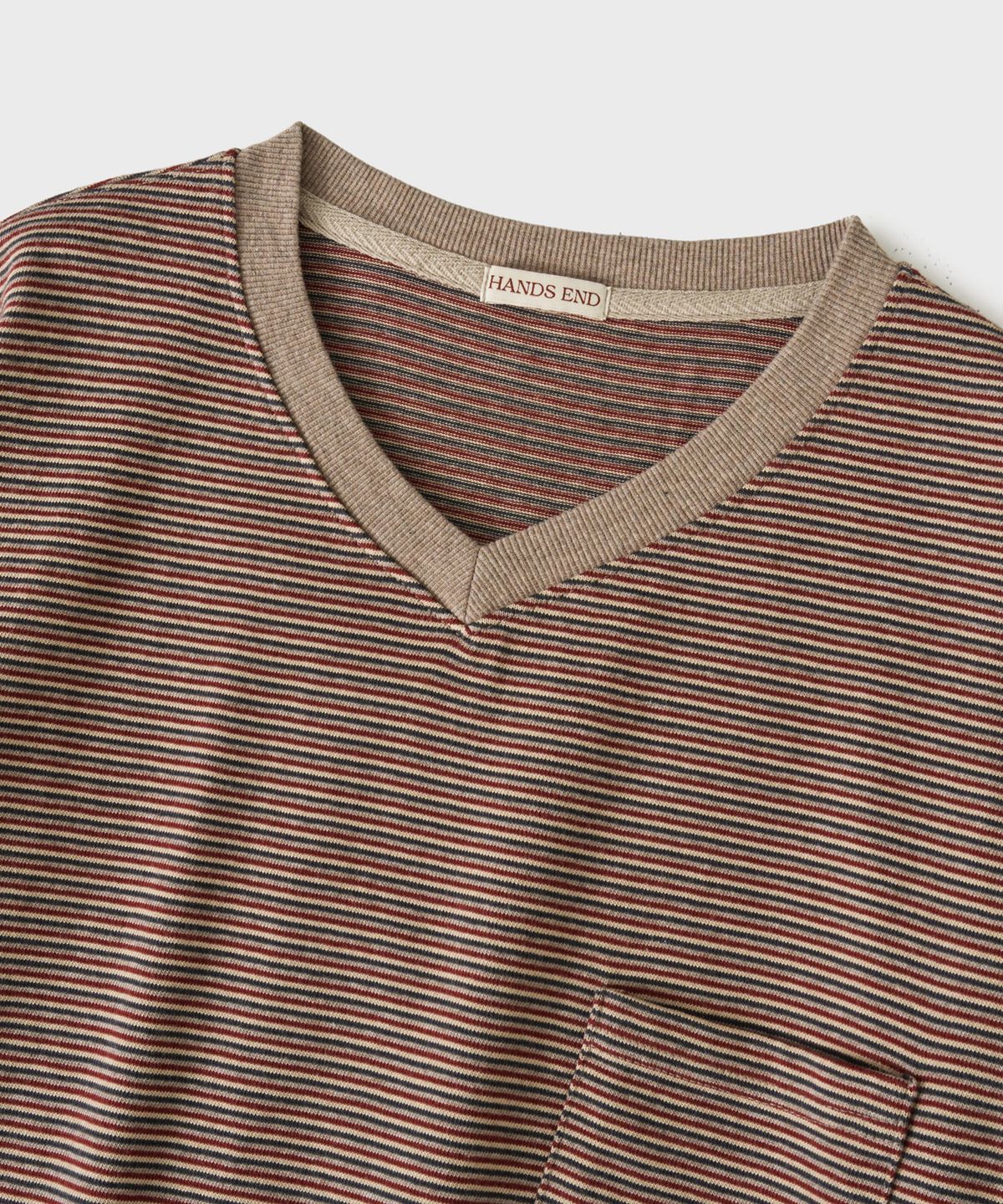 핸즈 엔드(HANDS END) Multi Stripe L/S T-Shirt Beige&Red