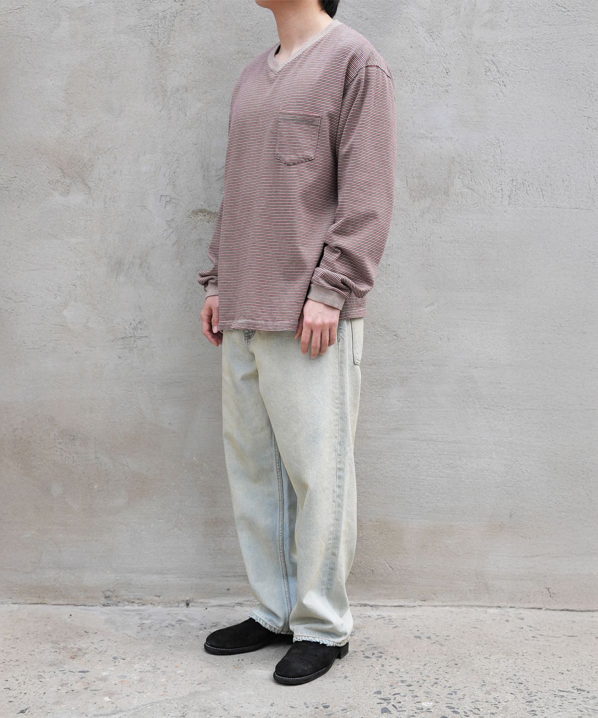 핸즈 엔드(HANDS END) Multi Stripe L/S T-Shirt Beige&Red