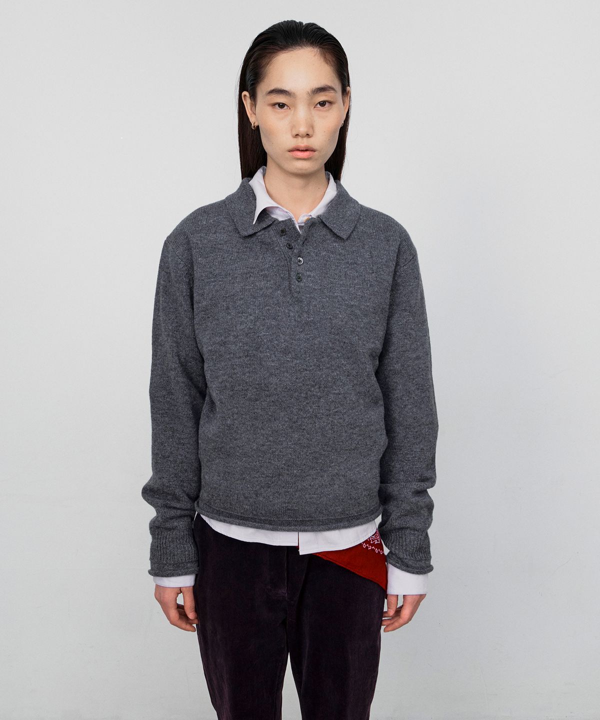 호이테(HEUTE) ROAN PURE WOOL COLLARED KNIT (CHARCOAL)