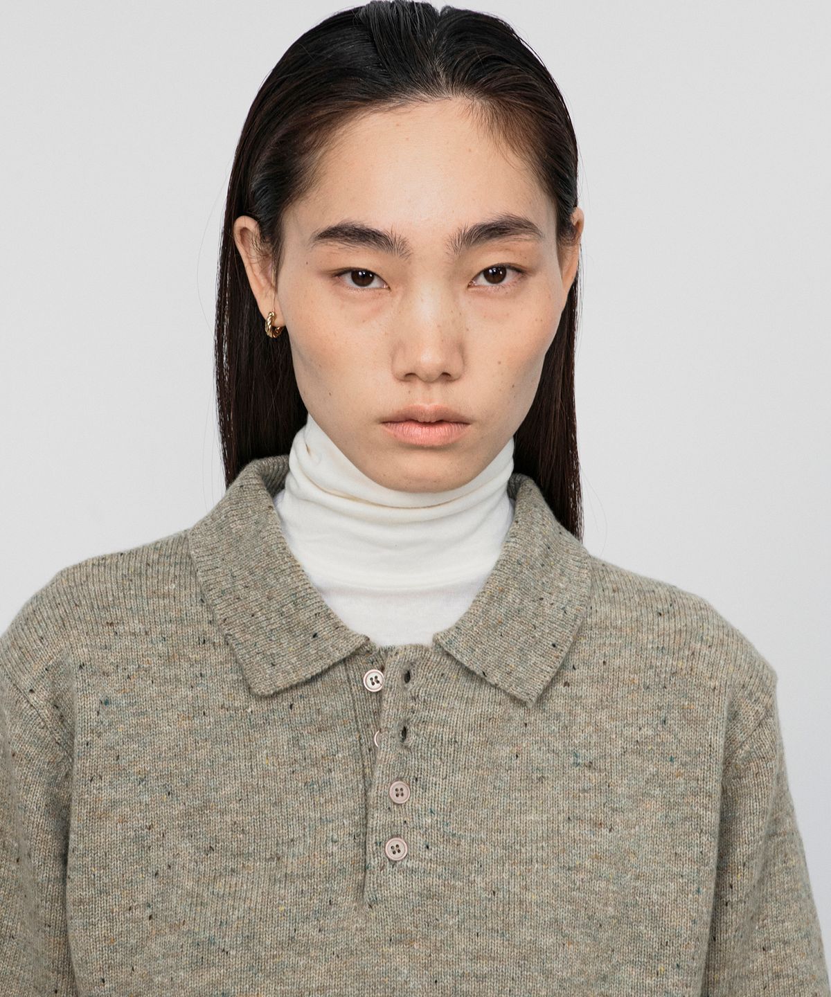 호이테(HEUTE) ROAN PURE WOOL COLLARED KNIT (HONEY BEIGE)