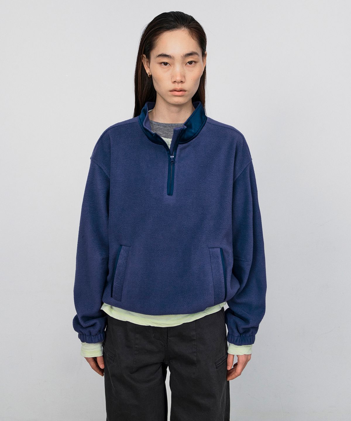 호이테(HEUTE) BLAKE FLEECE HALF ZIP PULLOVER (BLUE)