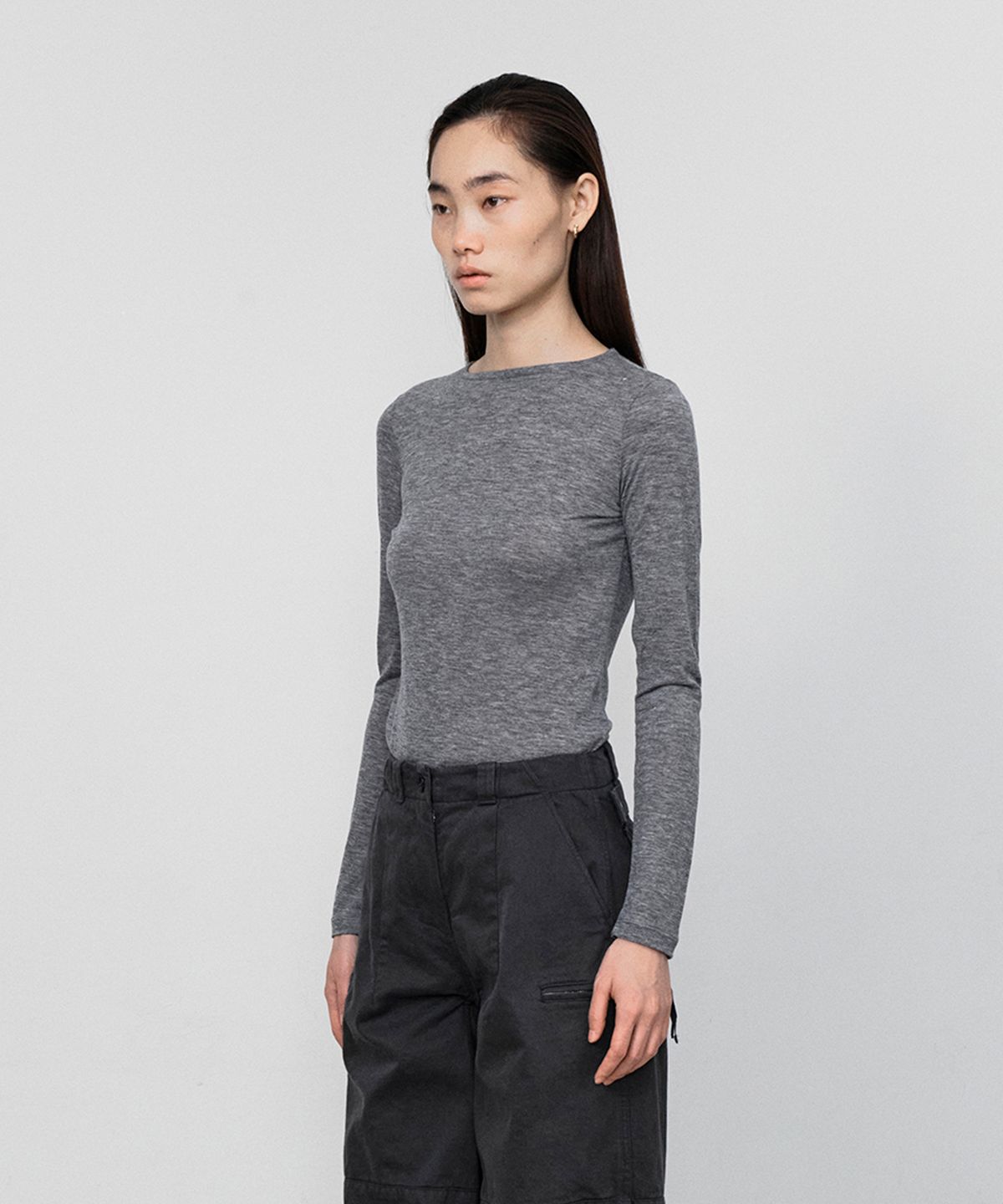 호이테(HEUTE) KIRIN WOOL BLEND STRETCH TEE (GREY)