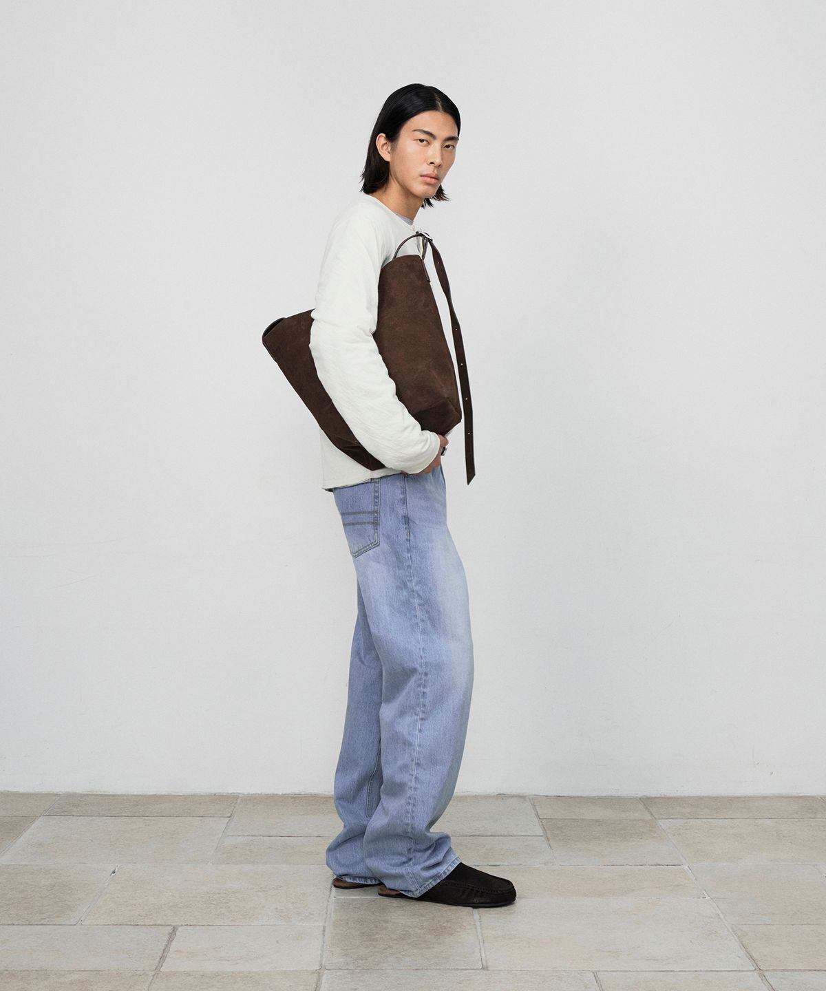 호이테(HEUTE) CLAUDE RAW CUT HENLEY LONG SLEEVE (CREAM)