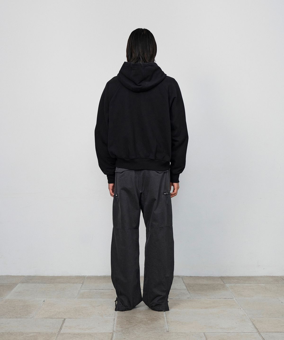 호이테(HEUTE) MASON DAMAGE WASHED HOODIE (BLACK)