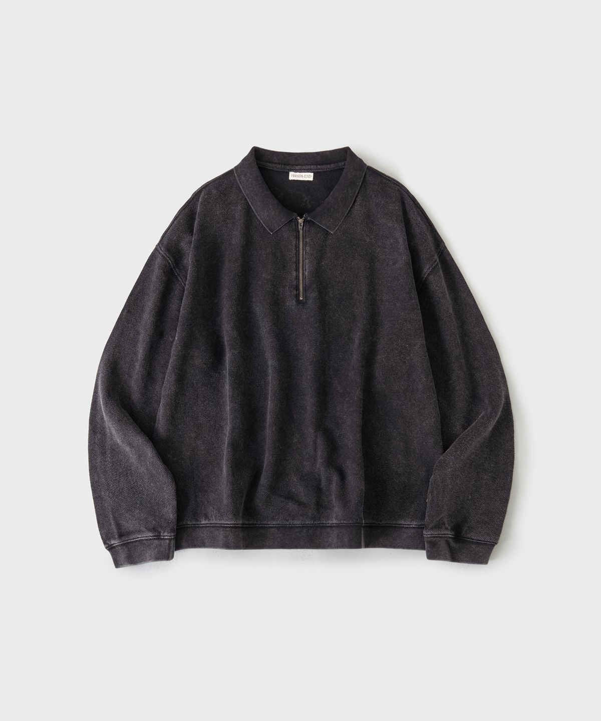 핸즈 엔드(HANDS END) Vintage Half-Zip Sweat Shirt Washed Black