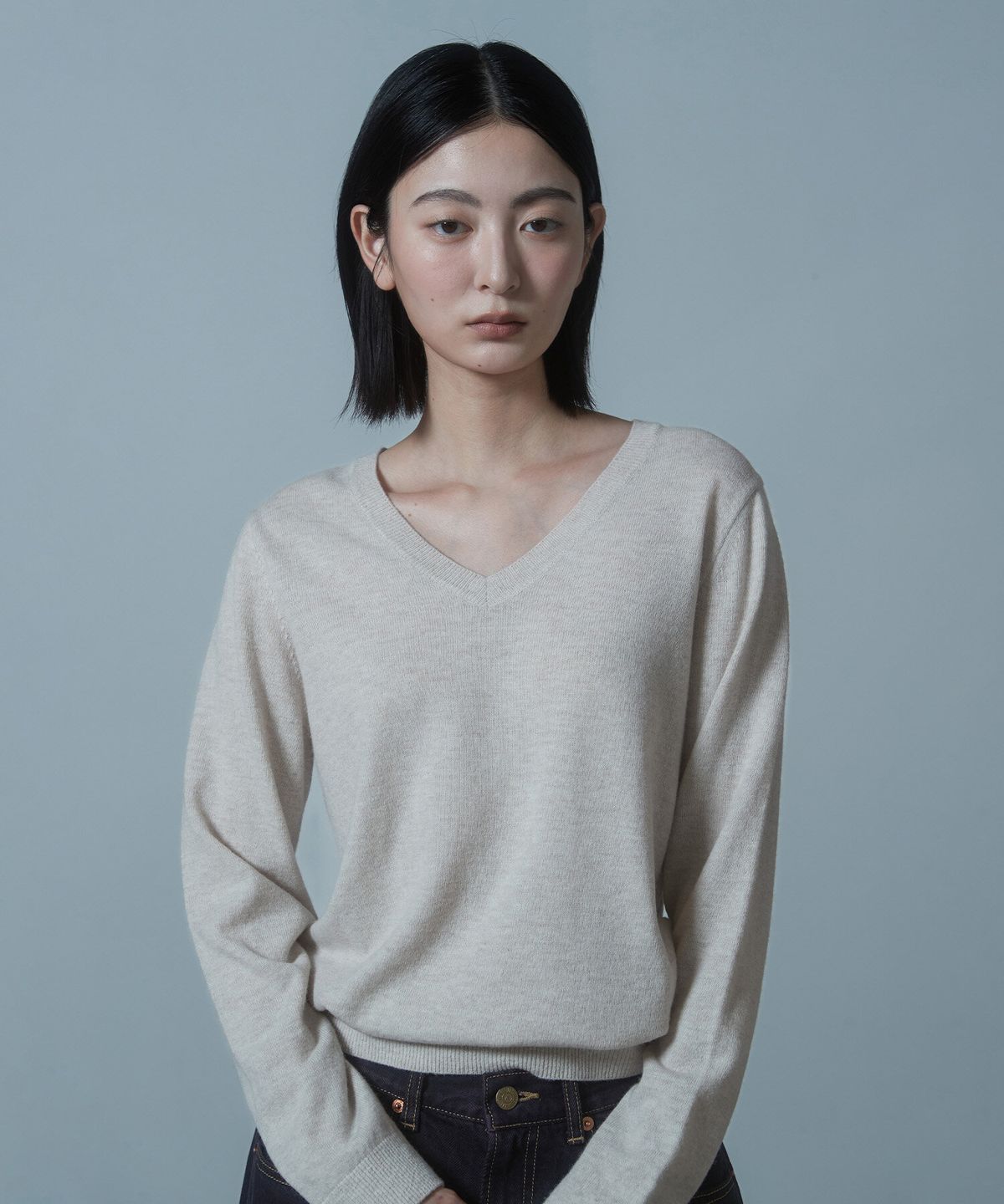 크래키(KRAKKI) [Women] Lambswool V-Neck Knit_Oatmeal [KR266PWK903]
