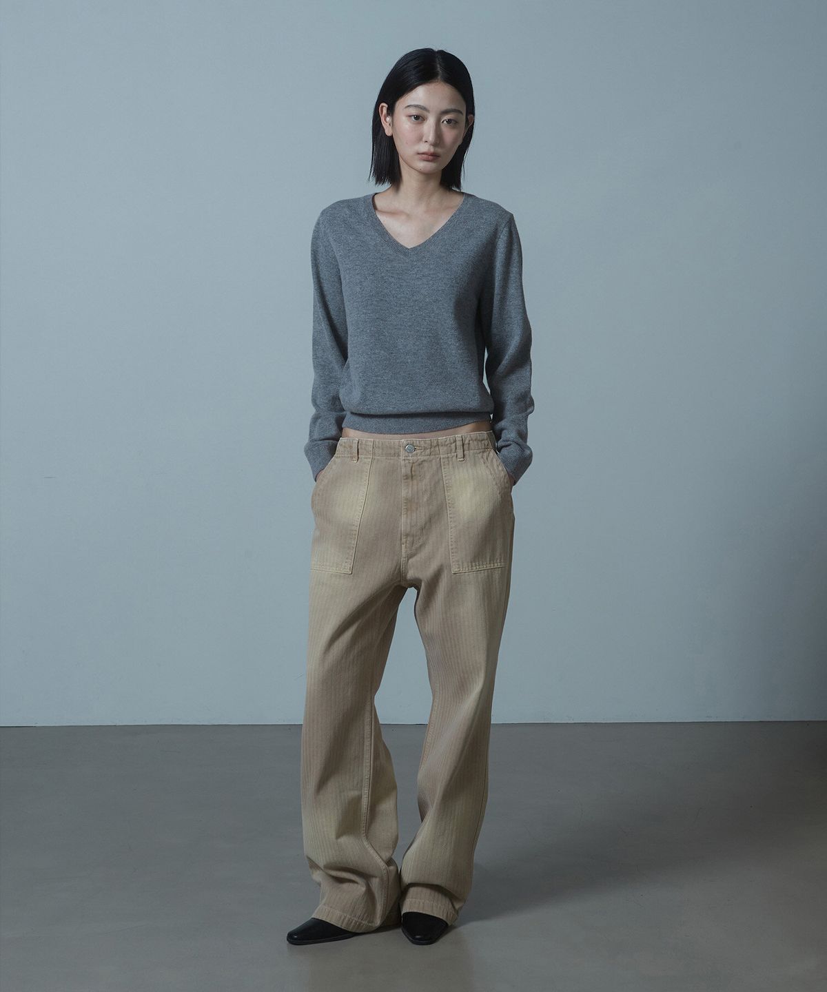 크래키(KRAKKI) [Women] Lambswool V-Neck Knit_Melange Gray [KR266PWK901]