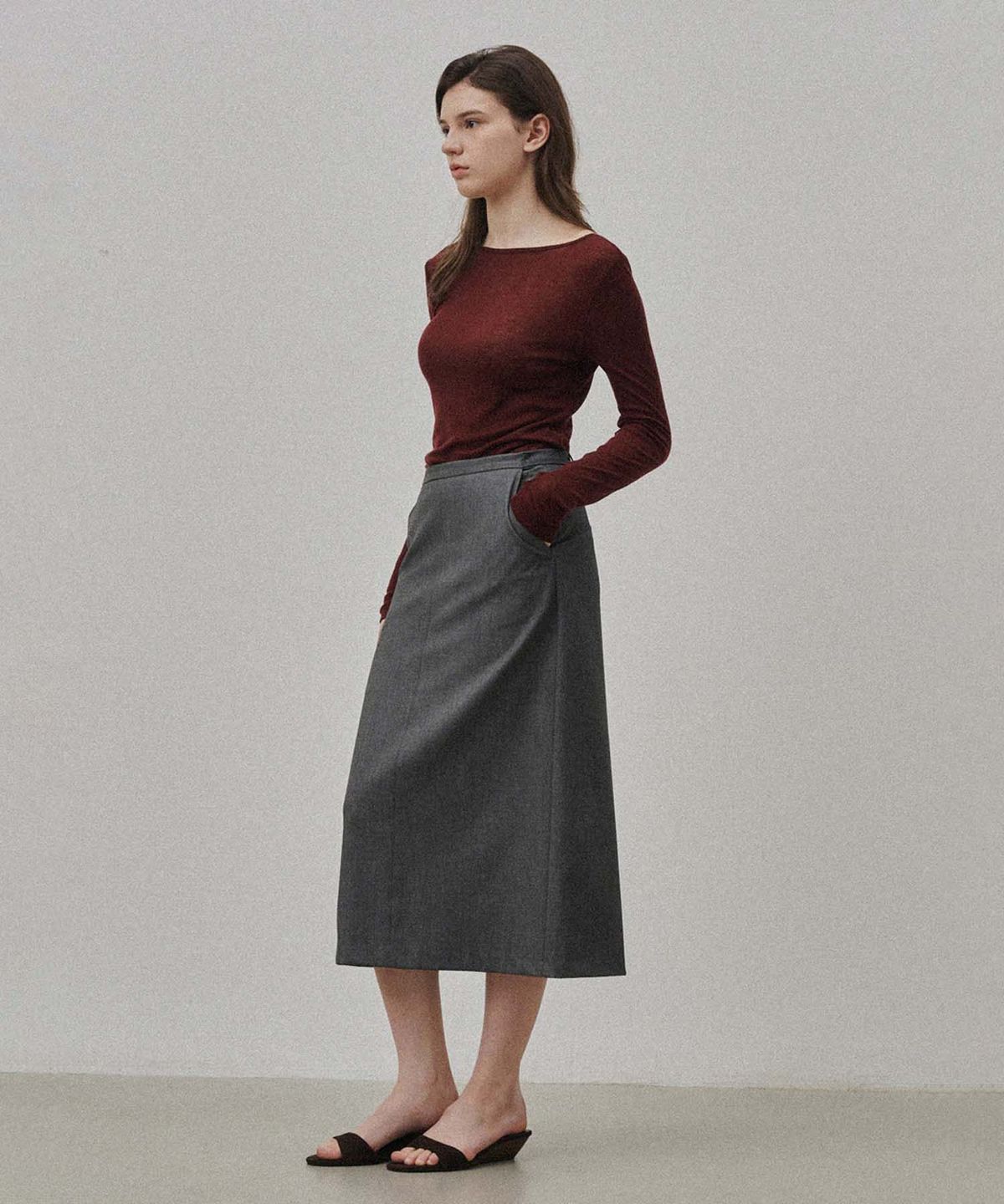 플라드주르(PLATDUJOUR) boat neck T (Burgundy)