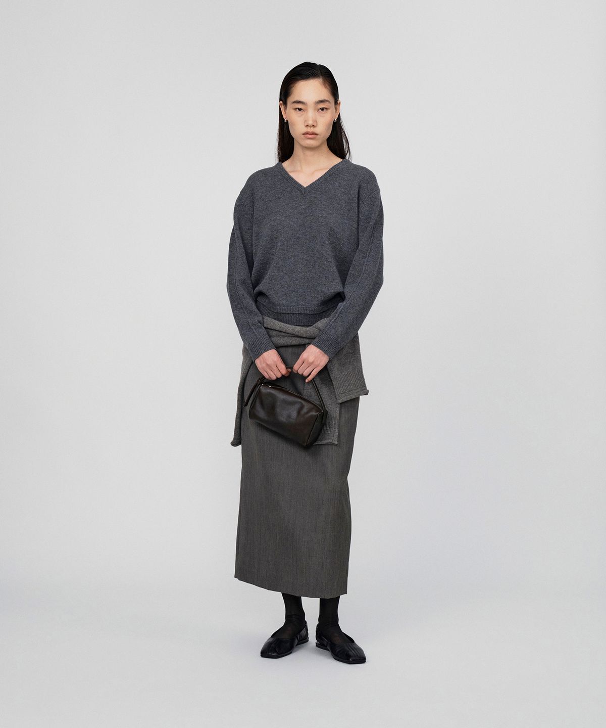 호이테(HEUTE) VALE WOOL STRAIGHT SKIRT (BROWN)