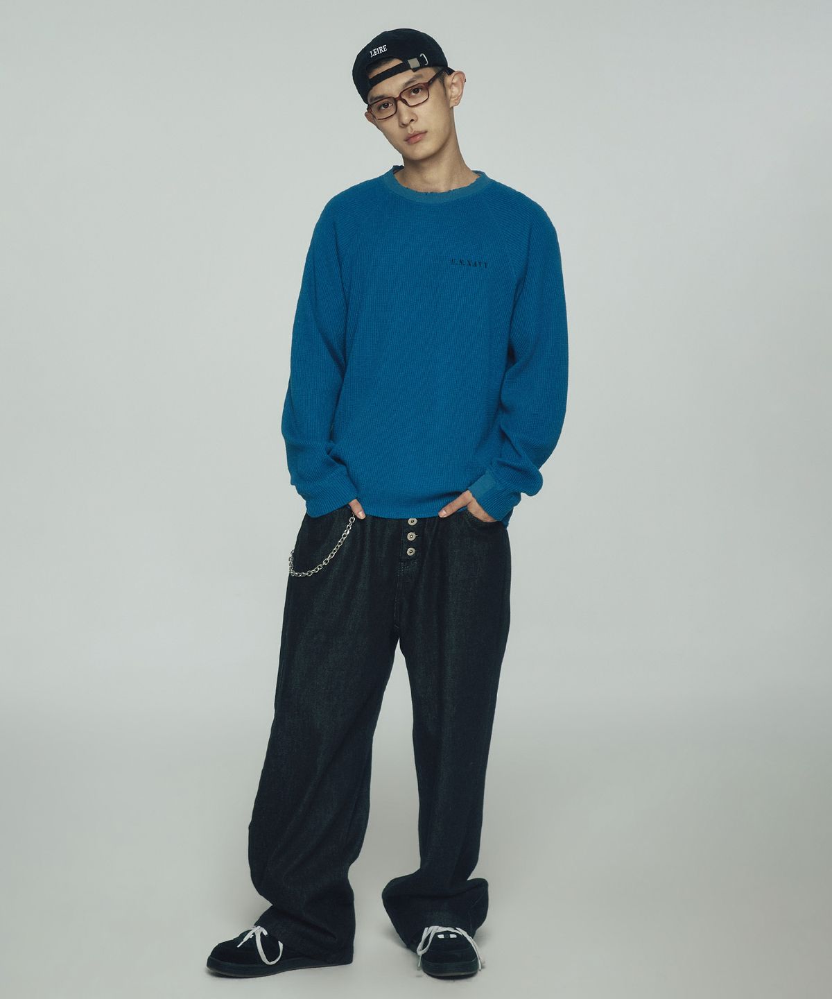 르아르(LEIRE) 와플 레글런 롱슬리브 티셔츠 [블루]