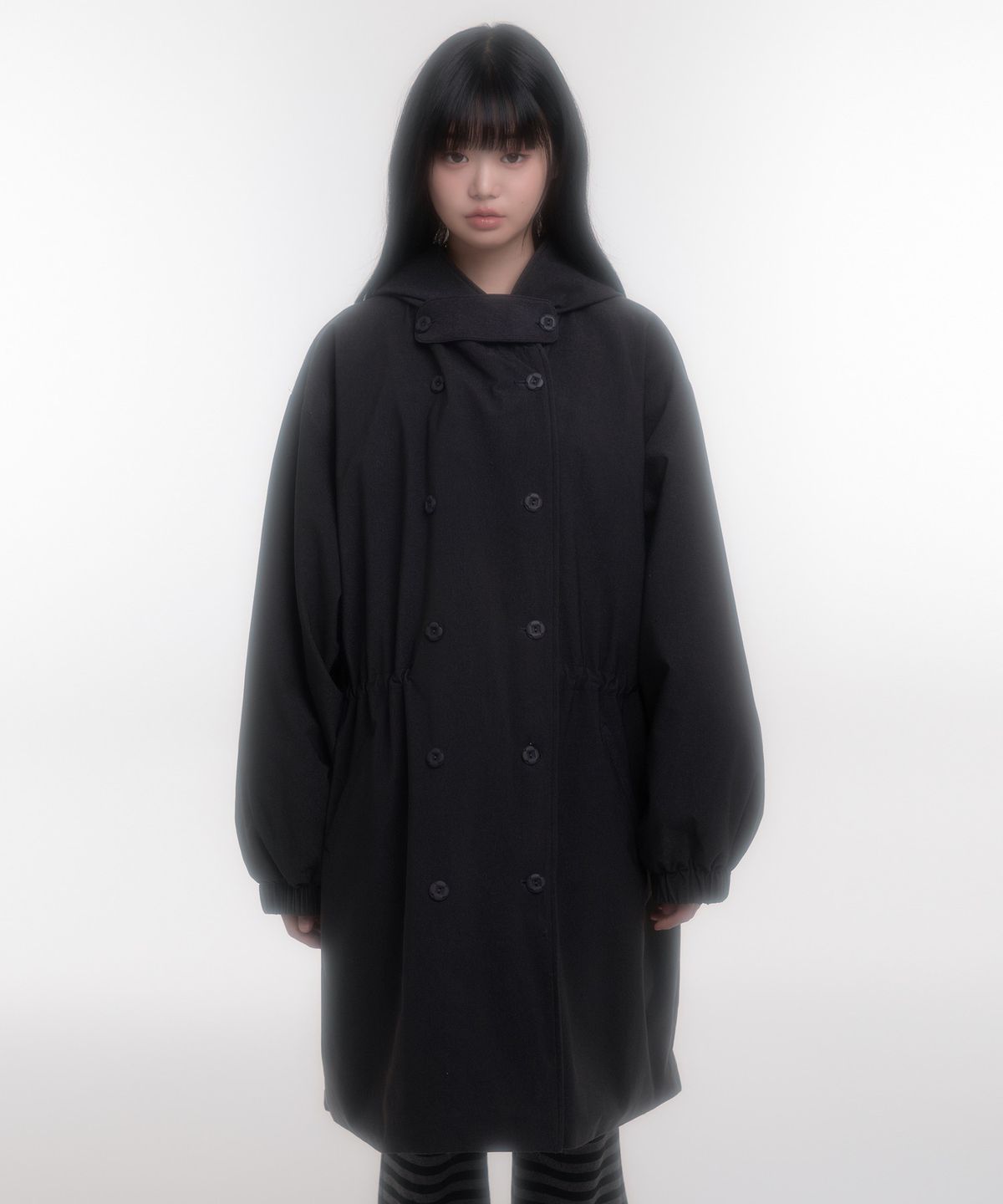 나이엔(NAAIEEN) 하이넥 비죠 더블 롱 파카 차콜