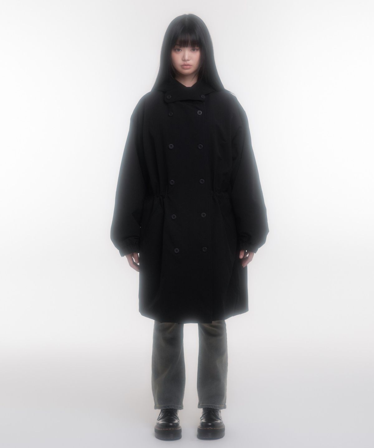 나이엔(NAAIEEN) 하이넥 비죠 더블 롱 파카 블랙