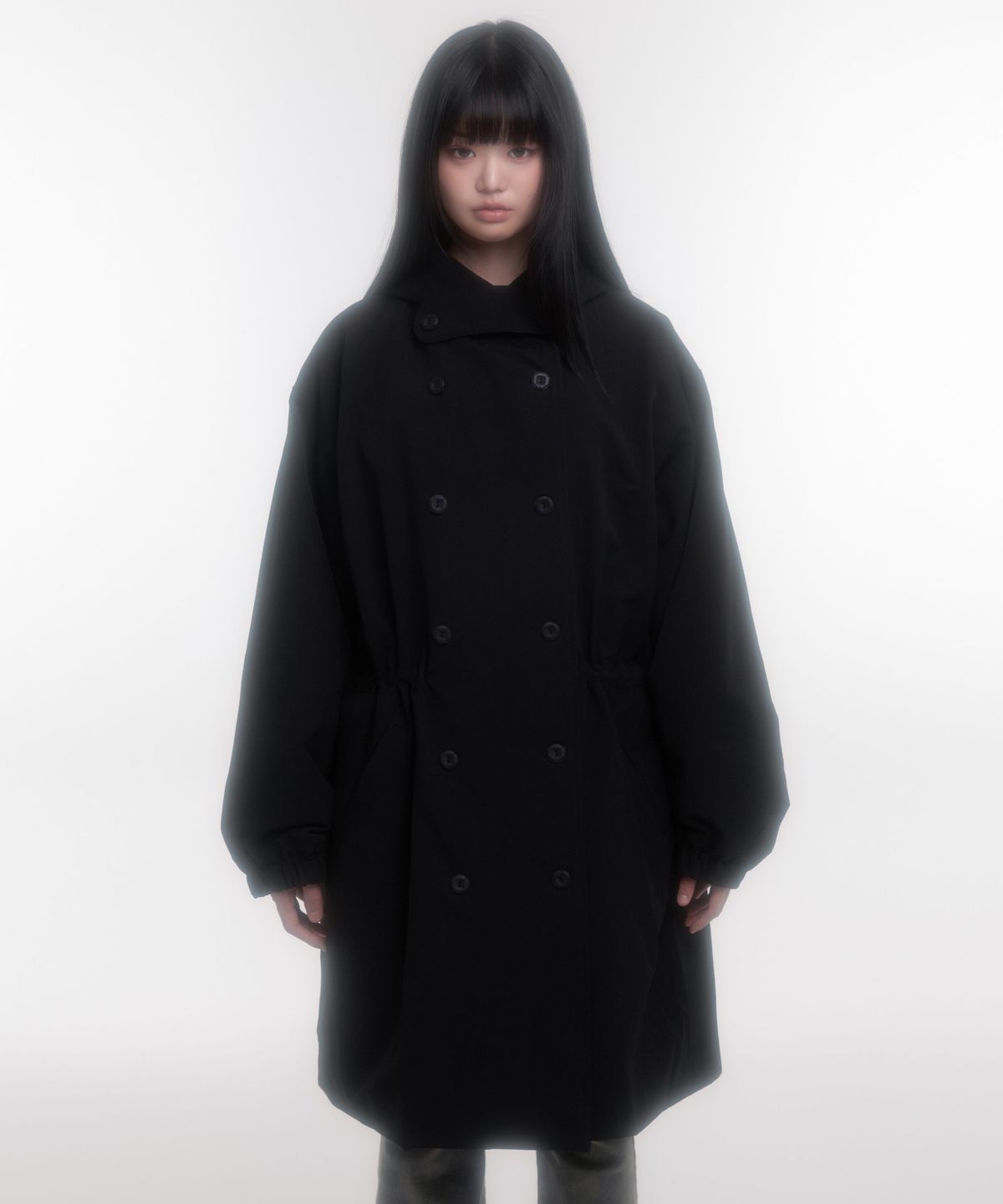 나이엔(NAAIEEN) 하이넥 비죠 더블 롱 파카 블랙