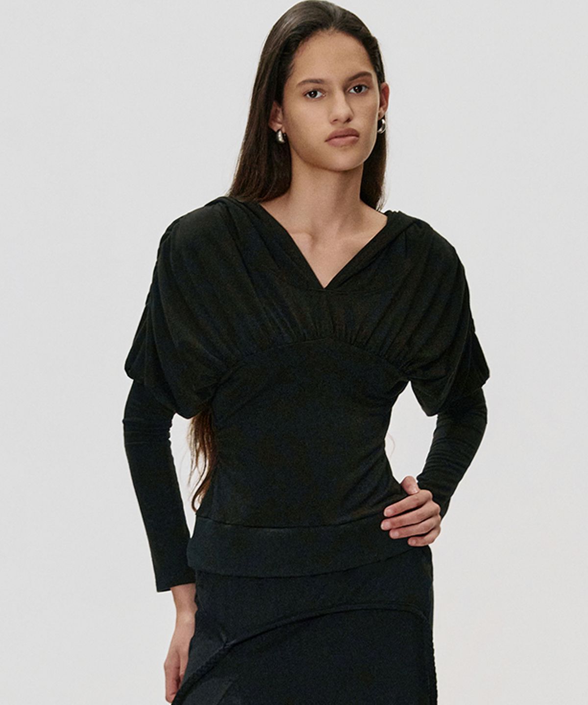 킴지수(KIMZISU) Draped Volume Hooded T-shirt_BLACK