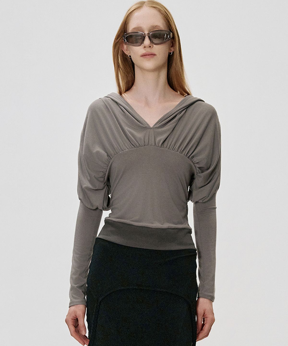 킴지수(KIMZISU) Draped Volume Hooded T-shirt_GREY