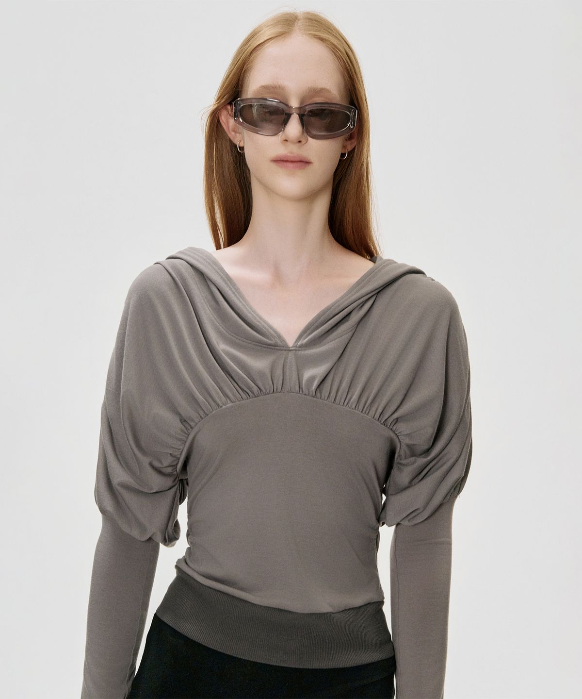 킴지수(KIMZISU) Draped Volume Hooded T-shirt_GREY