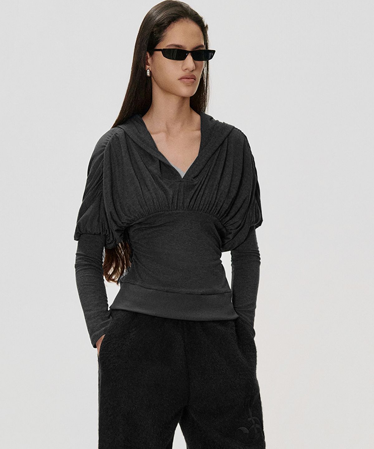 킴지수(KIMZISU) Draped Volume Hooded T-shirt_CHARCOAL