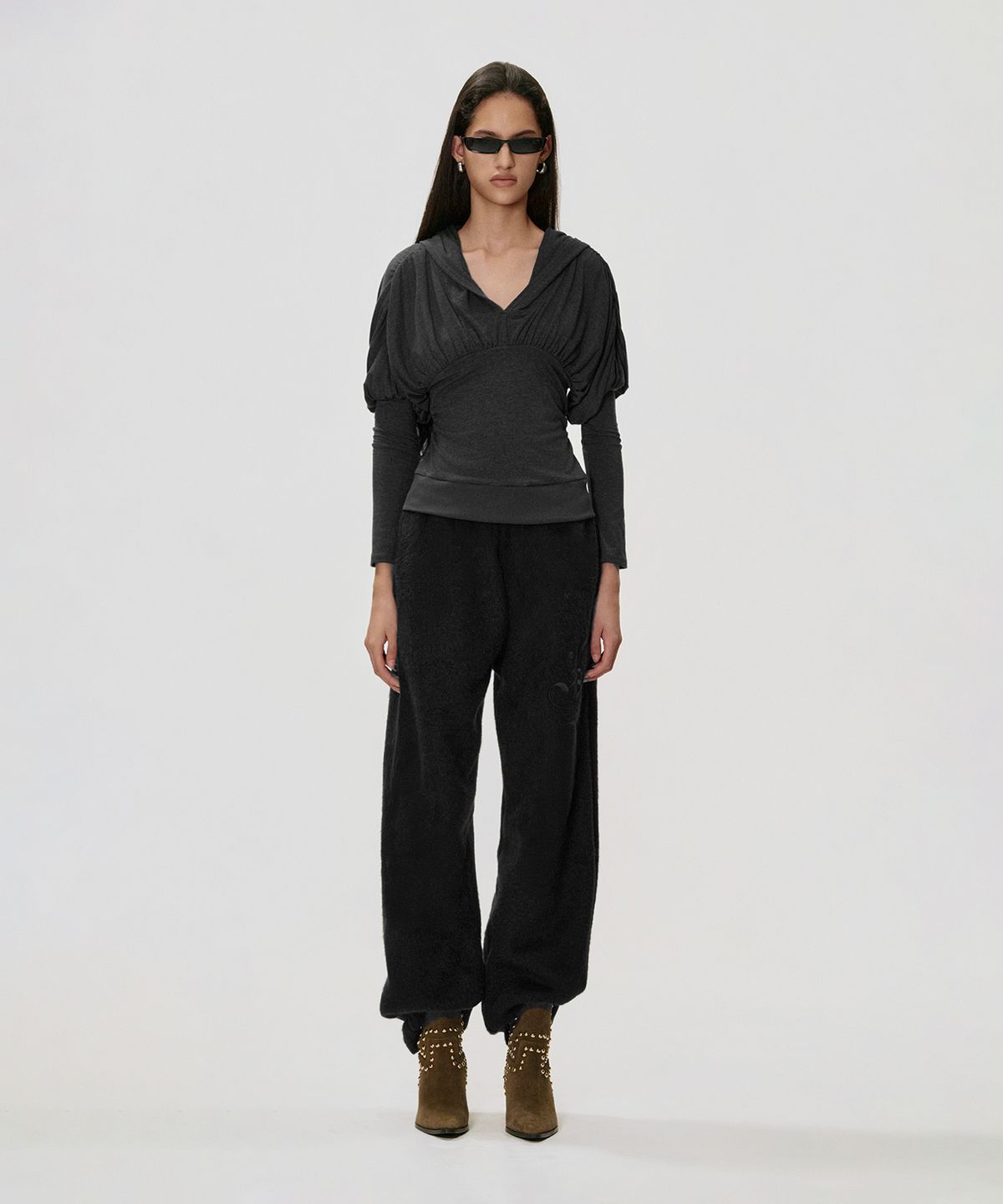 킴지수(KIMZISU) Draped Volume Hooded T-shirt_CHARCOAL