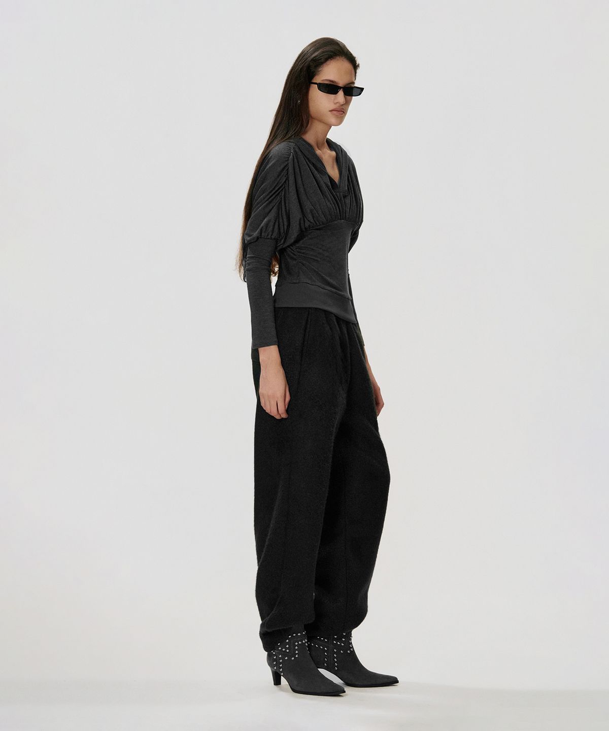 킴지수(KIMZISU) Draped Volume Hooded T-shirt_CHARCOAL
