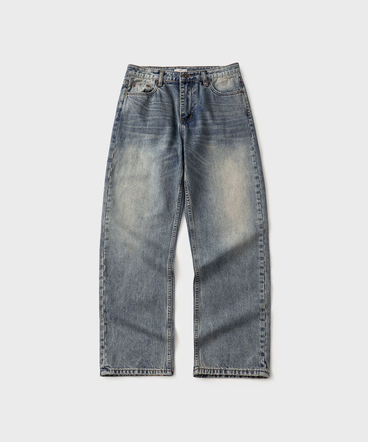 핸즈 엔드(HANDS END) Washed Straight Denim Pants Faded Indigo