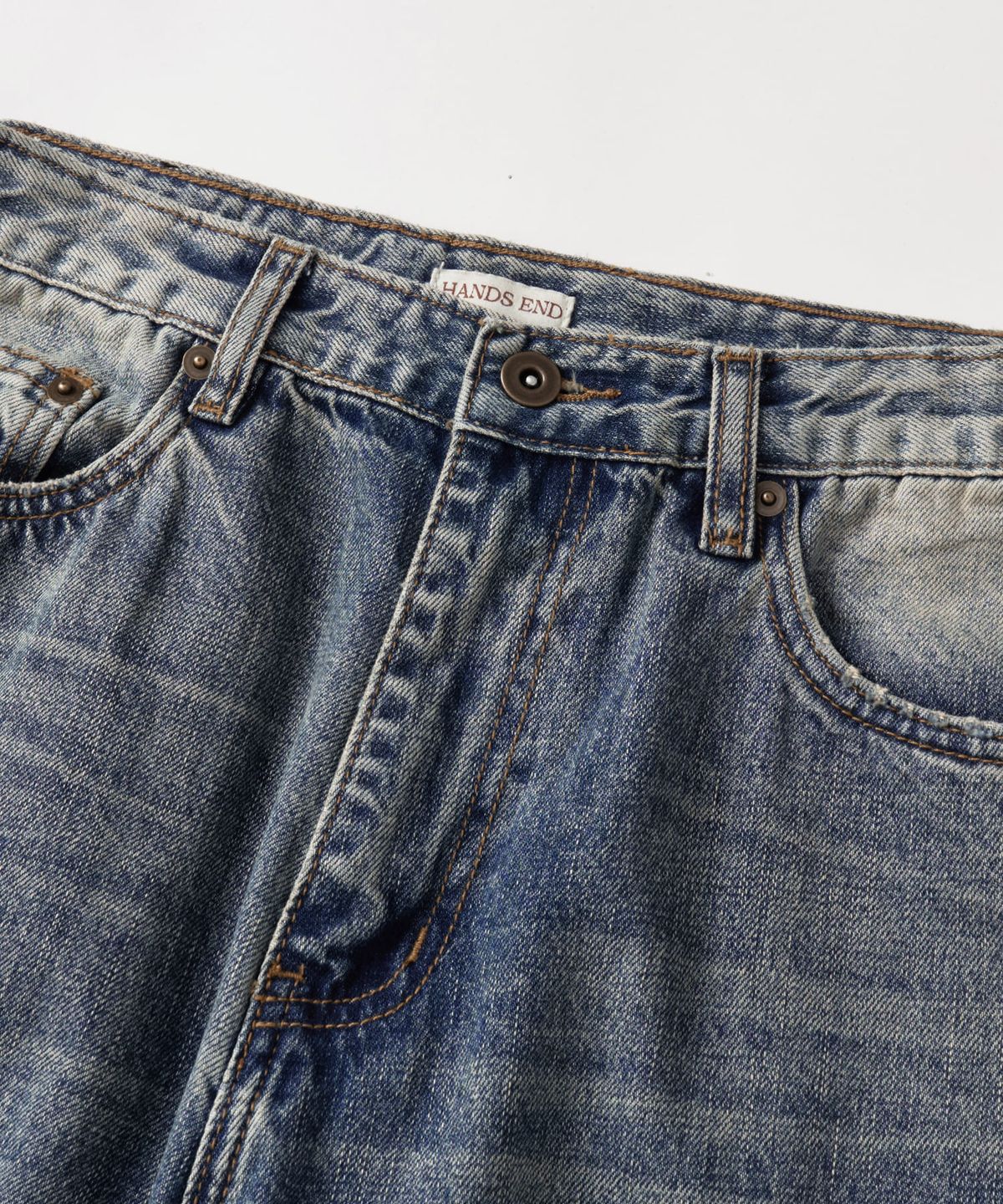 핸즈 엔드(HANDS END) Washed Straight Denim Pants Faded Indigo
