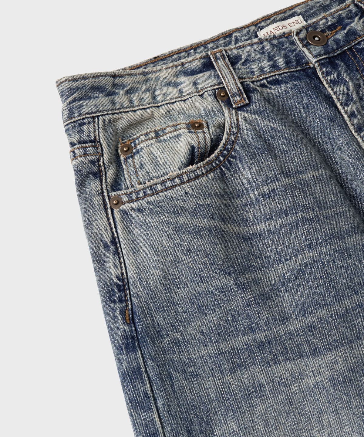 핸즈 엔드(HANDS END) Washed Straight Denim Pants Faded Indigo