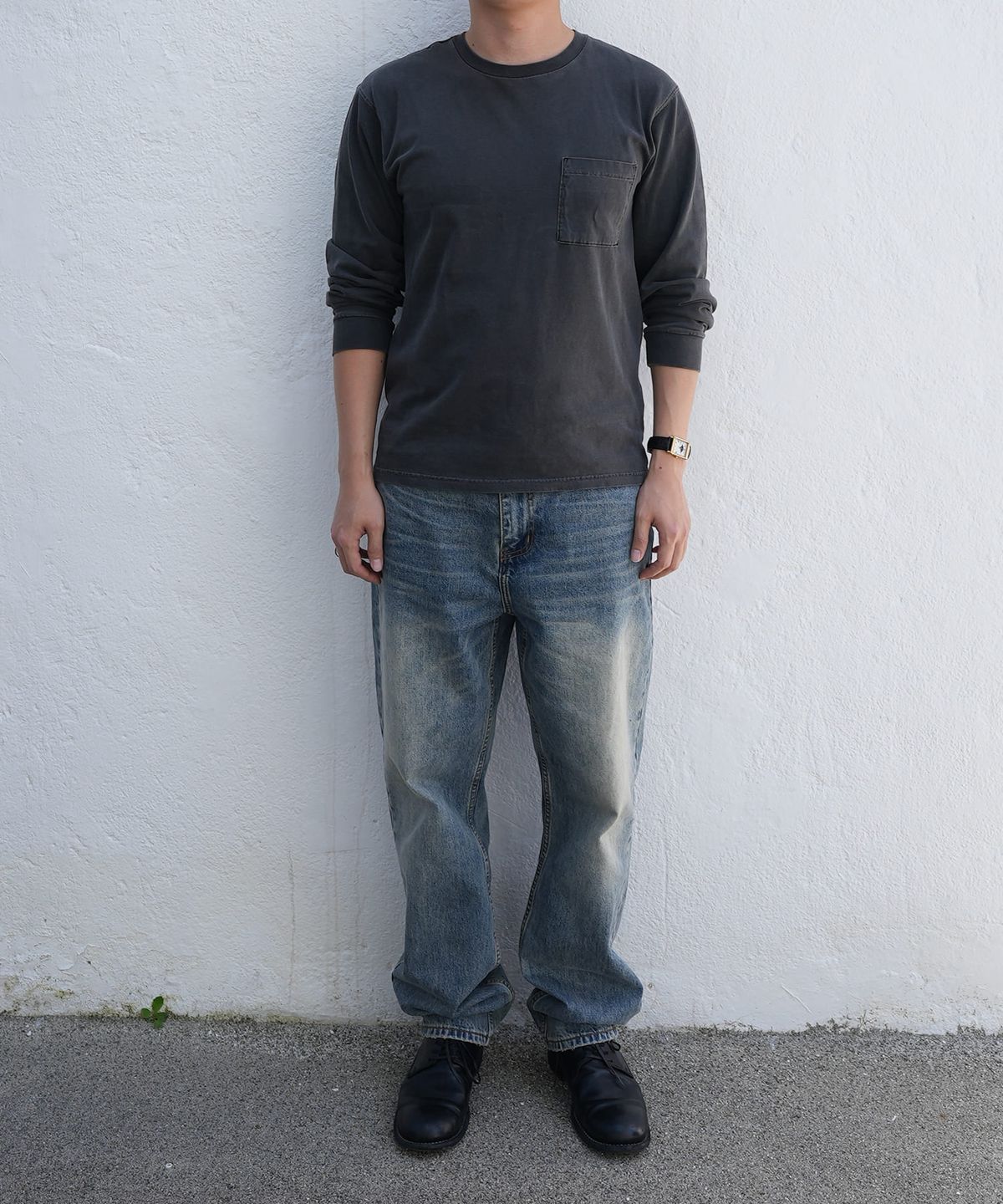 핸즈 엔드(HANDS END) Washed Straight Denim Pants Faded Indigo