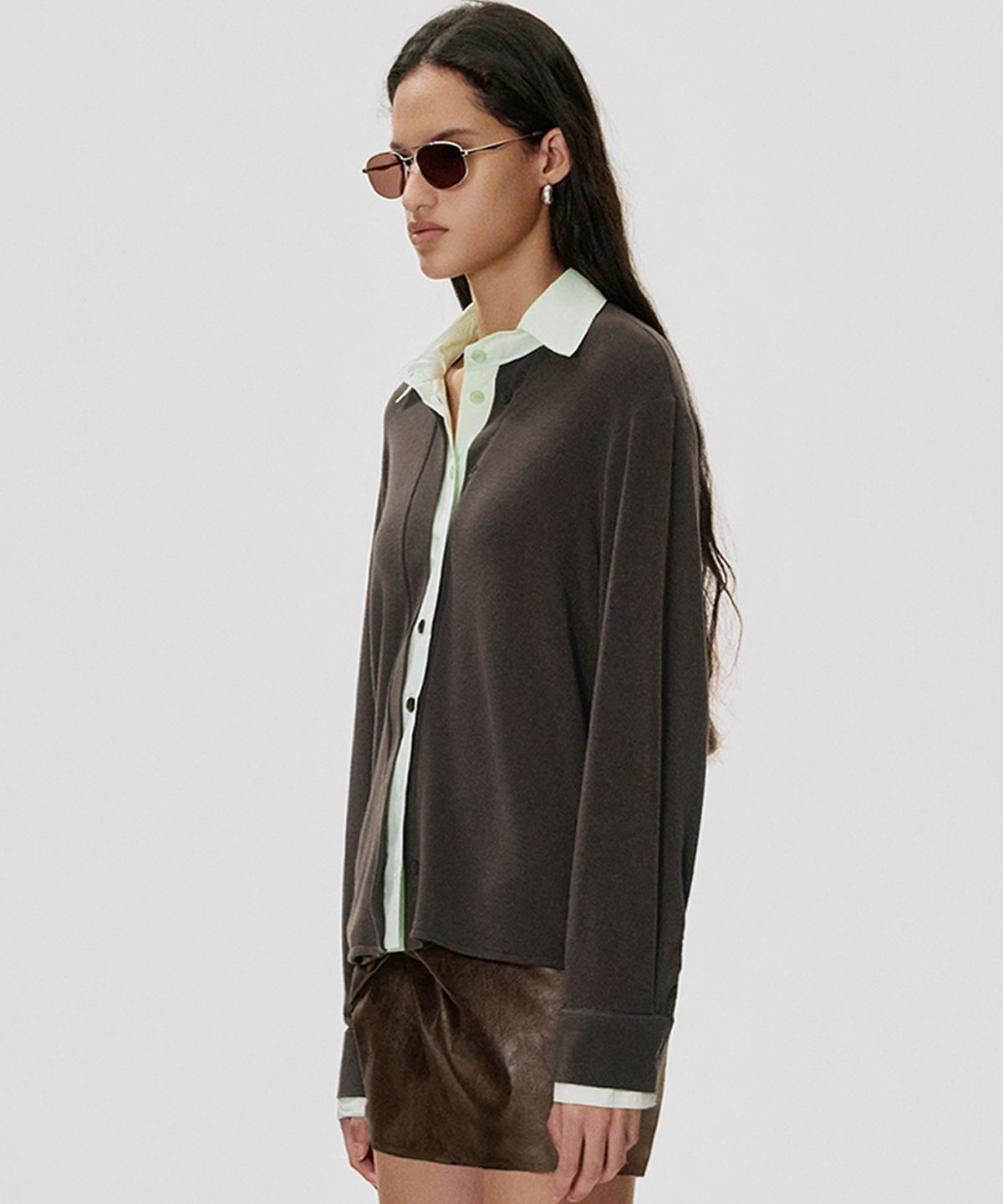킴지수(KIMZISU) Double Placket Jersey Shirt_COCOA