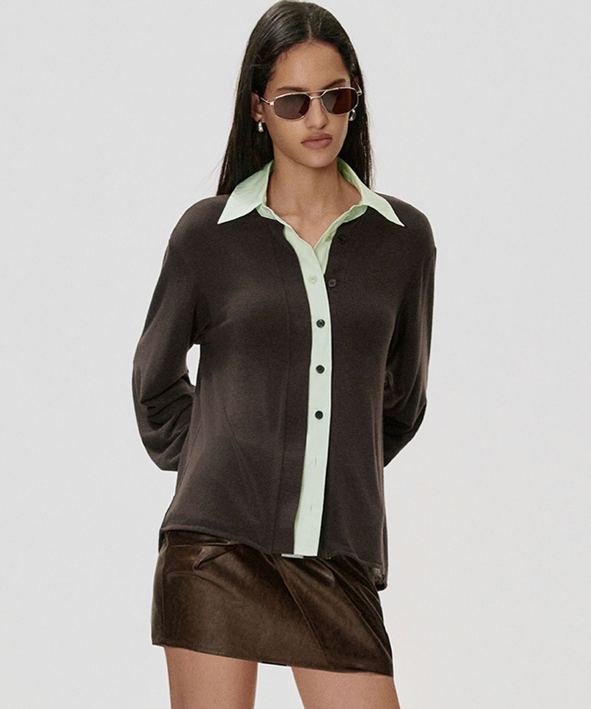 킴지수(KIMZISU) Double Placket Jersey Shirt_COCOA