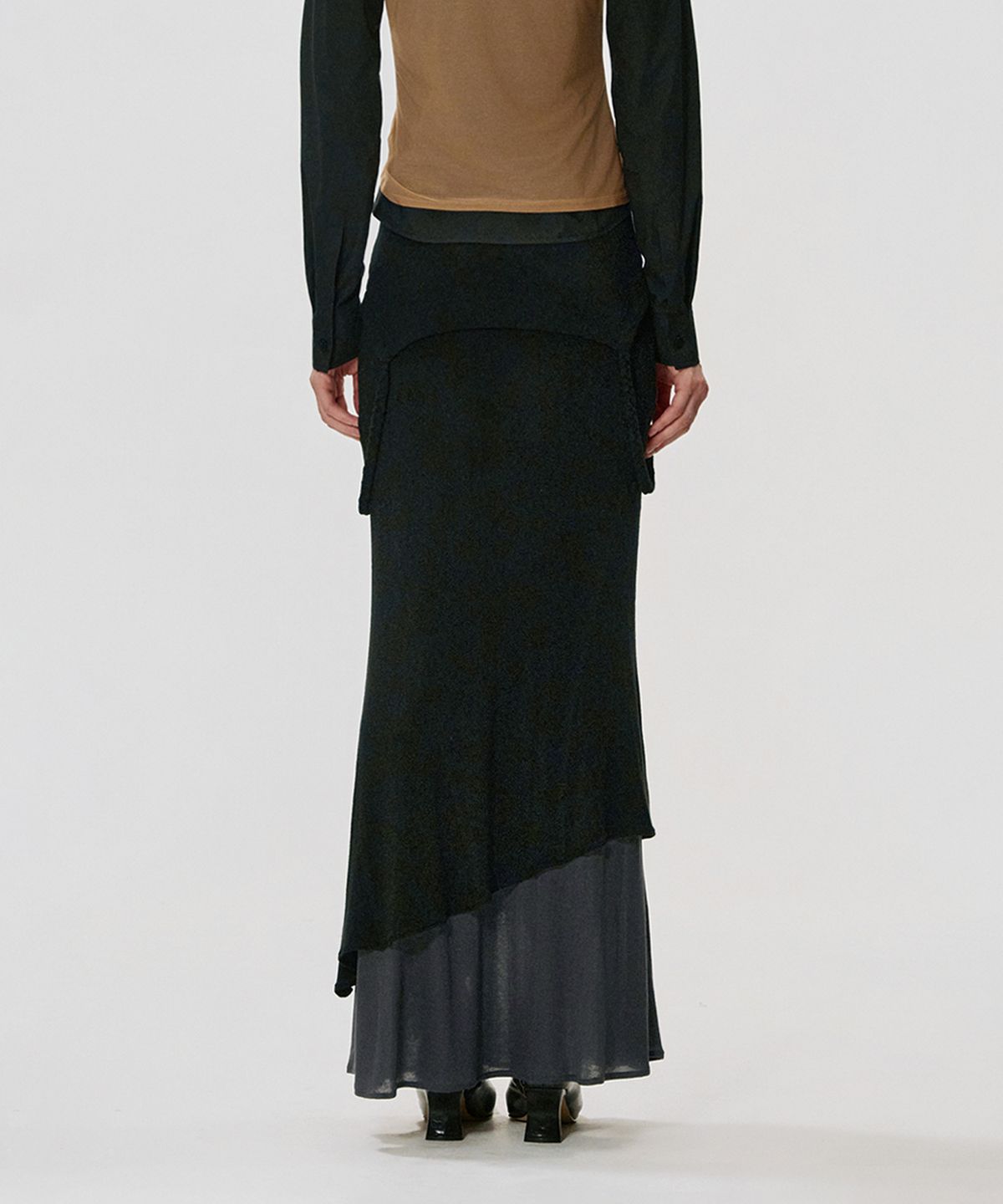 킴지수(KIMZISU) Foldover Layered Long Jersey Skirt_BLACK