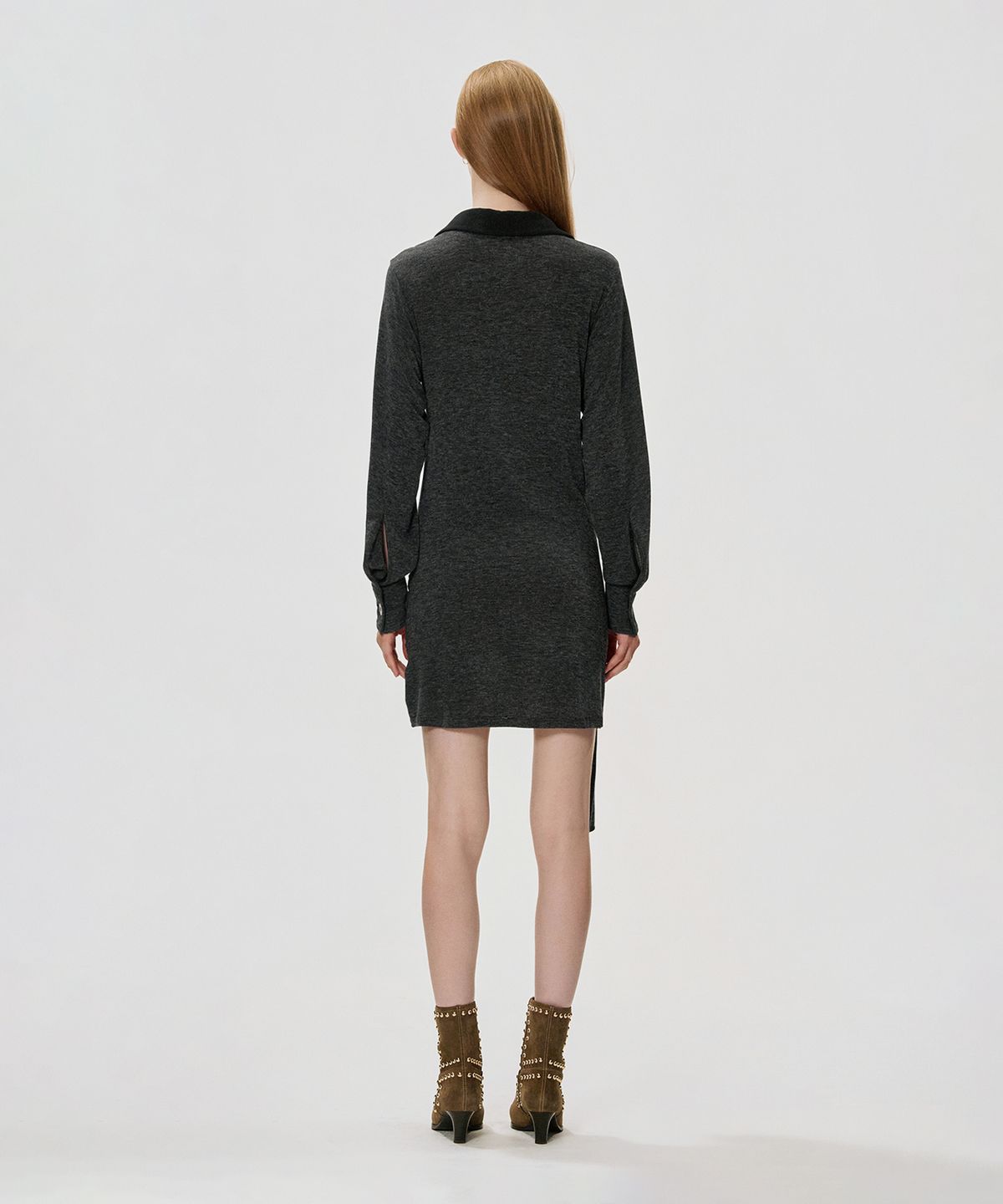 킴지수(KIMZISU) Deep V Wrap Jersey Dress_CHARCOAL