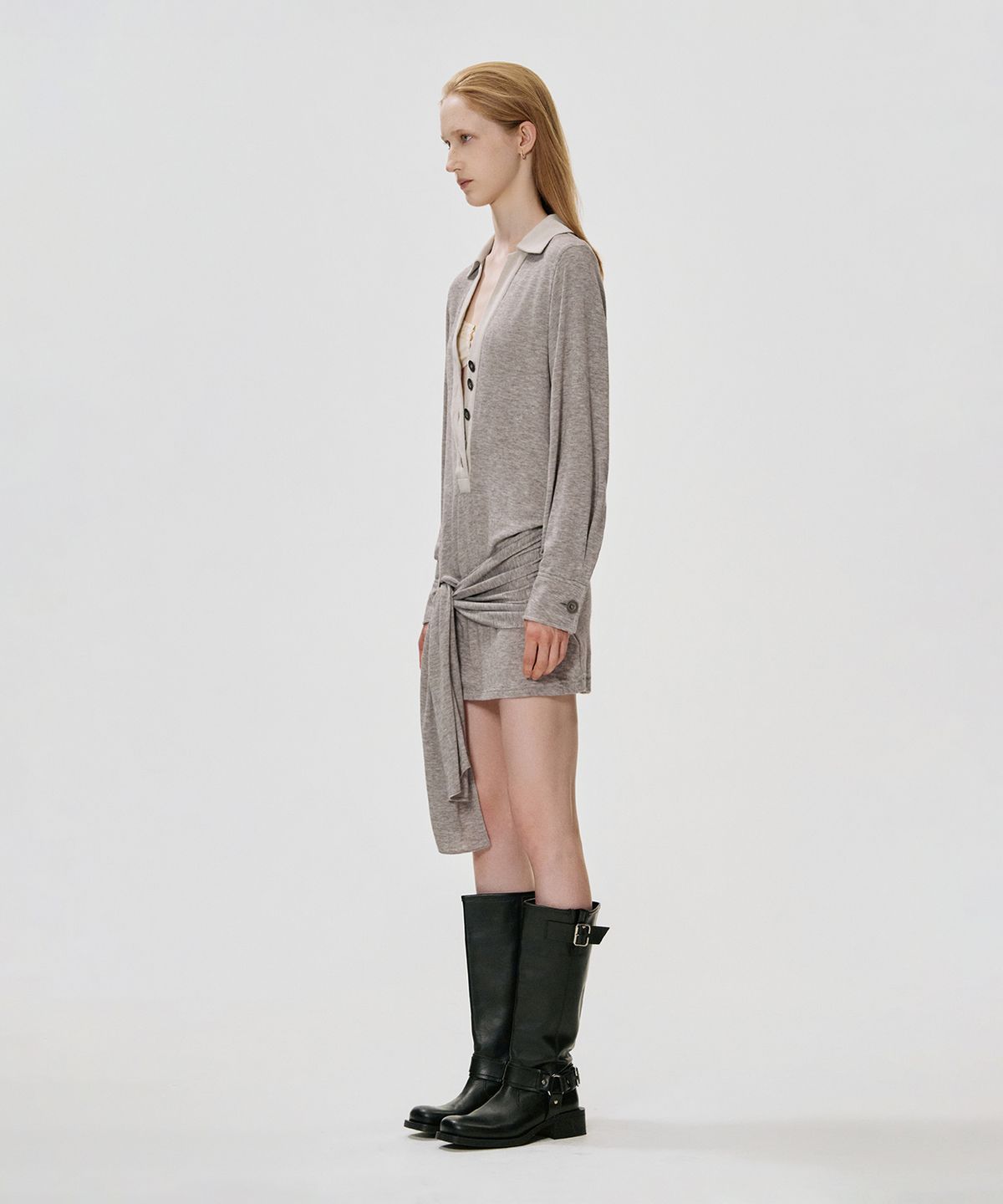 킴지수(KIMZISU) Deep V Wrap Jersey Dress_BEIGE
