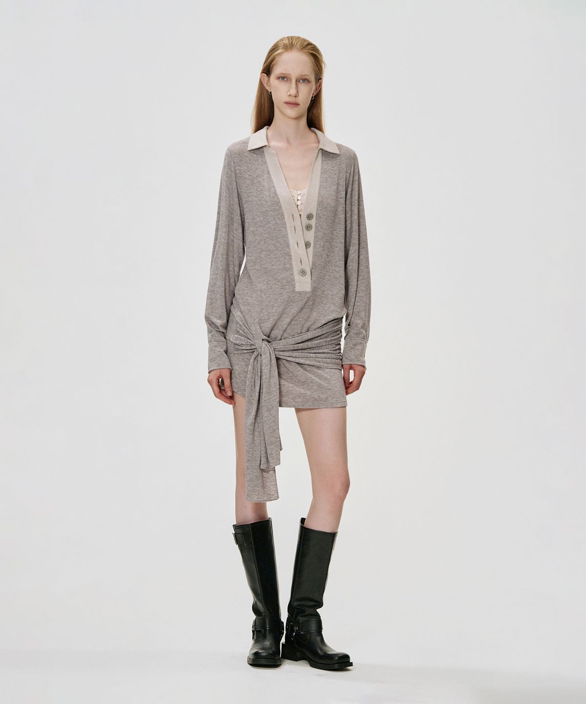 킴지수(KIMZISU) Deep V Wrap Jersey Dress_BEIGE