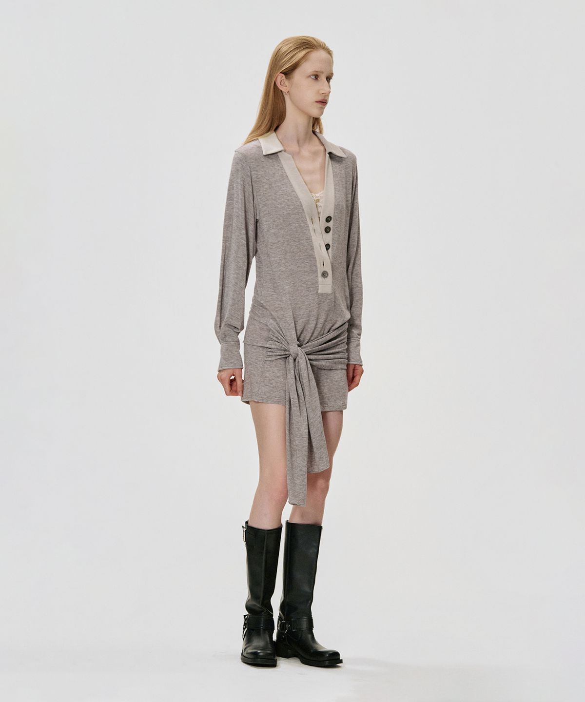 킴지수(KIMZISU) Deep V Wrap Jersey Dress_BEIGE